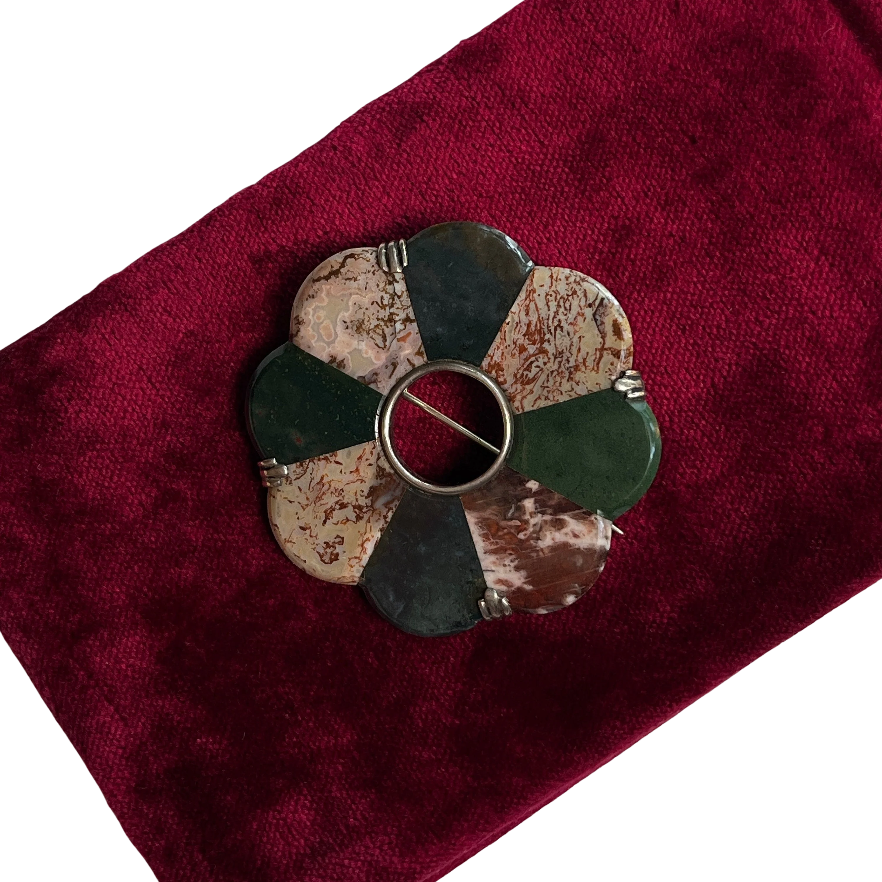 19th C. Sterling Silver Scottish Agate Brooch Antique Victorian Jewelry