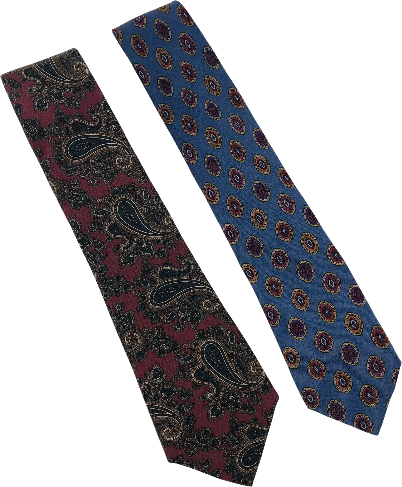 2 100% Silk Mens Ties Neckties Louis Boston Red Paisley Blue Purple by Stonehenge
