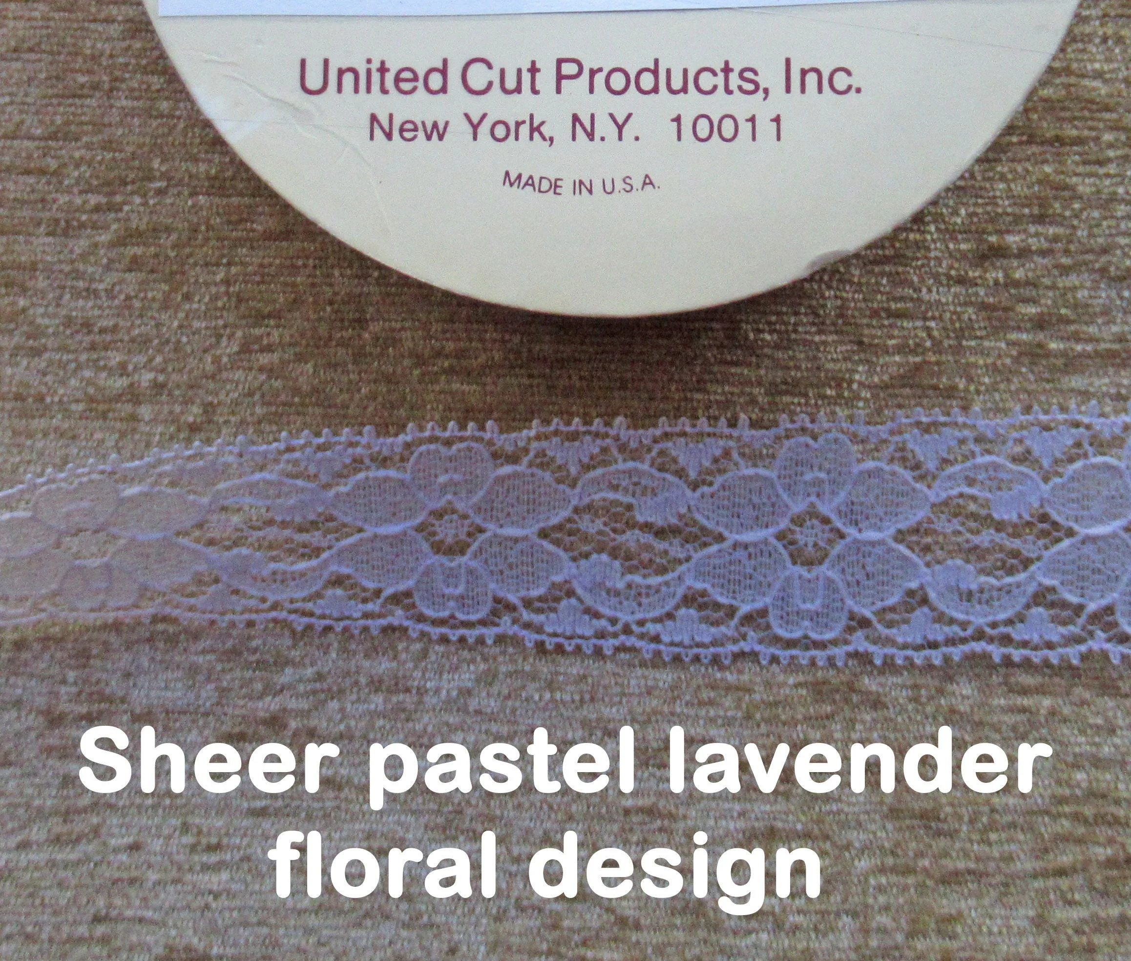 2. 5 Yard Piece Sheer Lace 1 and 3/8 Inch Wide Trim 1 Continuous Piece Flat Floral Lace Pastel Lavender United Cut Products Made In Usa - Image 4