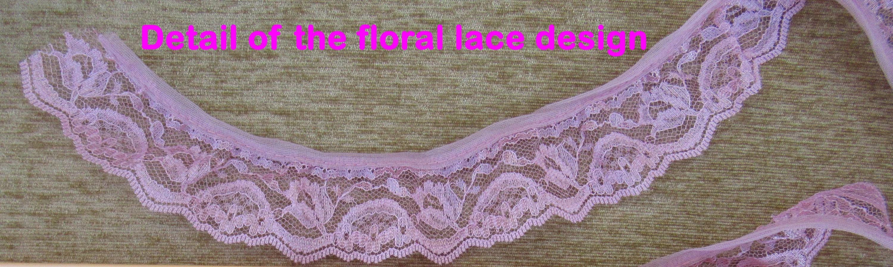 2. 5 Yards Sheer Softly Ruffled Lace Trim Pink Floral 1 and 3/4 Inch Wide Lace Trim Uncut Piece Feminine Trim for Dresses Pillows Vtg - Image 3