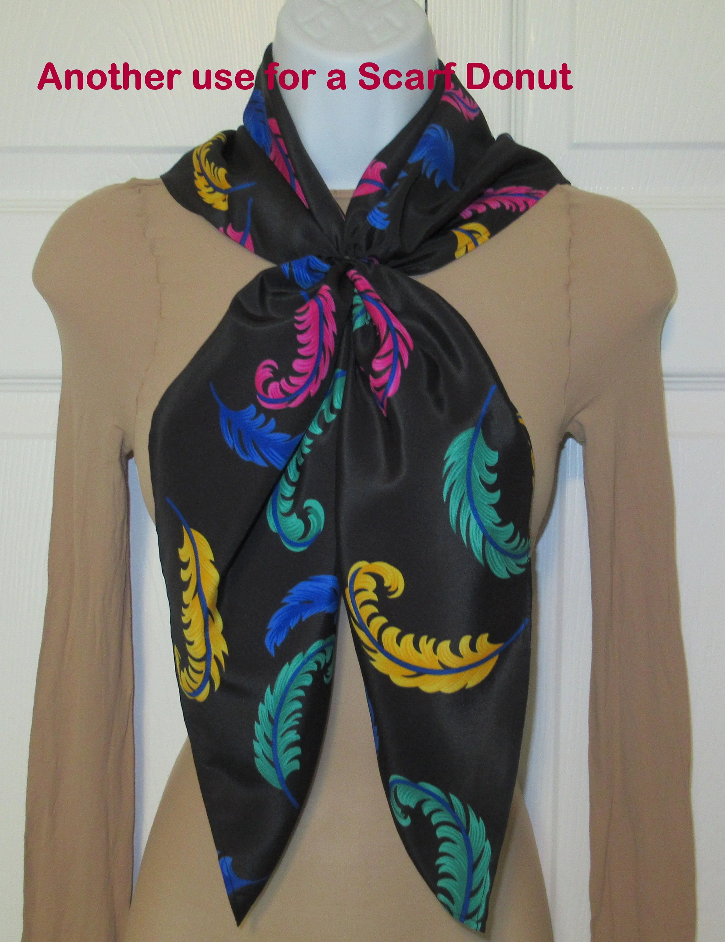 2 Chic Scarves First Is 56 by 18 Teal and Black Italian Silk Oblong, Second Is 31 Inch Square Blue, Pink Yellow Feathers On Black, Vintage - Image 10