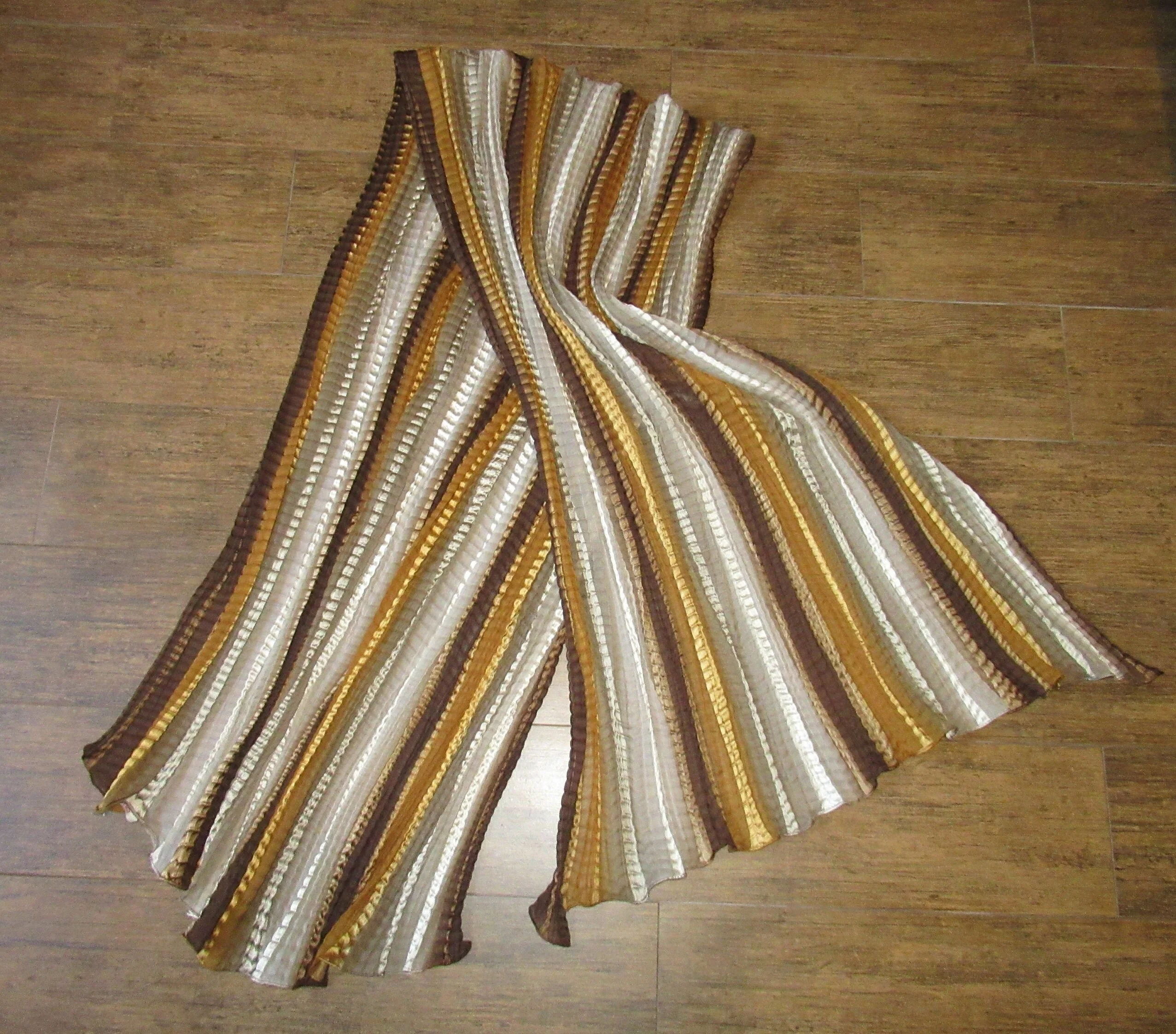 2 Echo Oblong Scarves Accordion Permanently Pleated 70 by 26 Inch Scarves/wraps, 1 Brown/cream Tone Stripes, 1 Blue/black Animal Print - Image 3