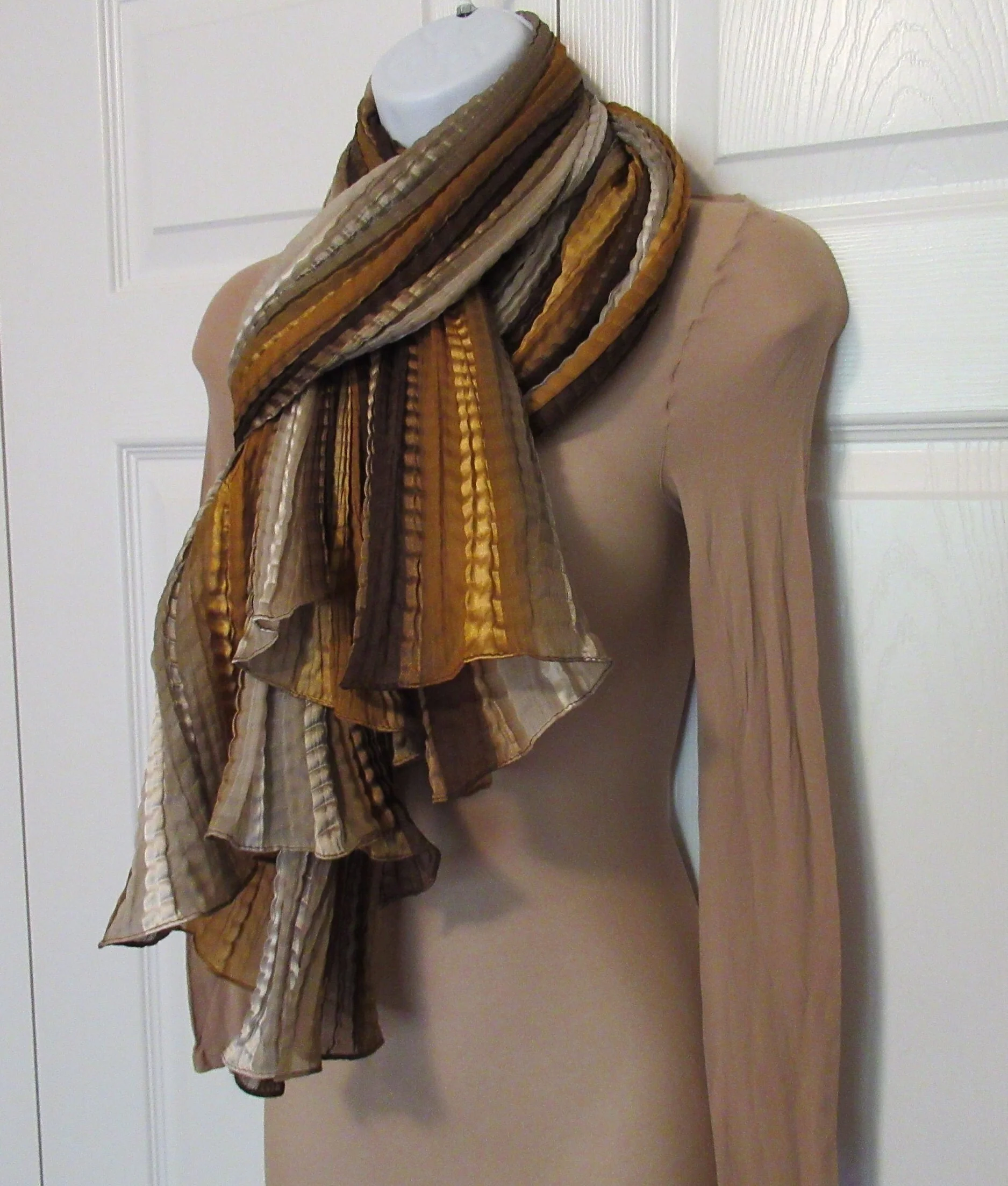 2 Echo Oblong Scarves Accordion Permanently Pleated 70 by 26 Inch Scarves/wraps, 1 Brown/cream Tone Stripes, 1 Blue/black Animal Print - Image 4