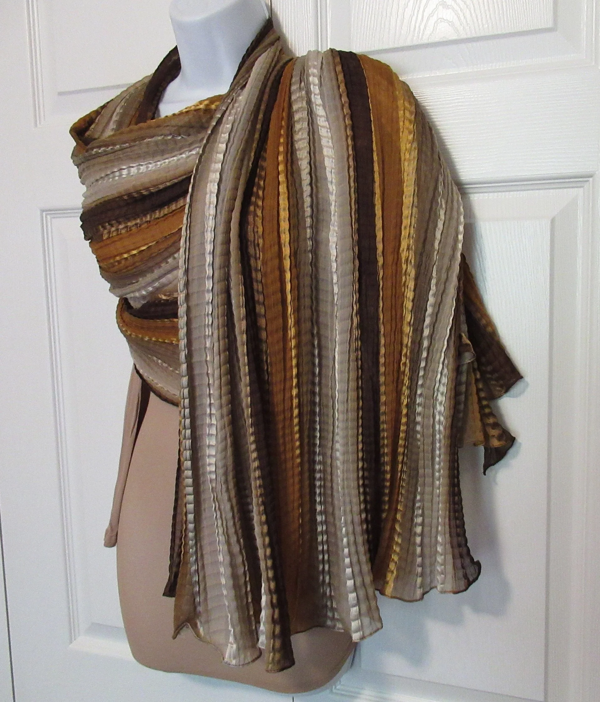2 Echo Oblong Scarves Accordion Permanently Pleated 70 by 26 Inch Scarves/wraps, 1 Brown/cream Tone Stripes, 1 Blue/black Animal Print - Image 5