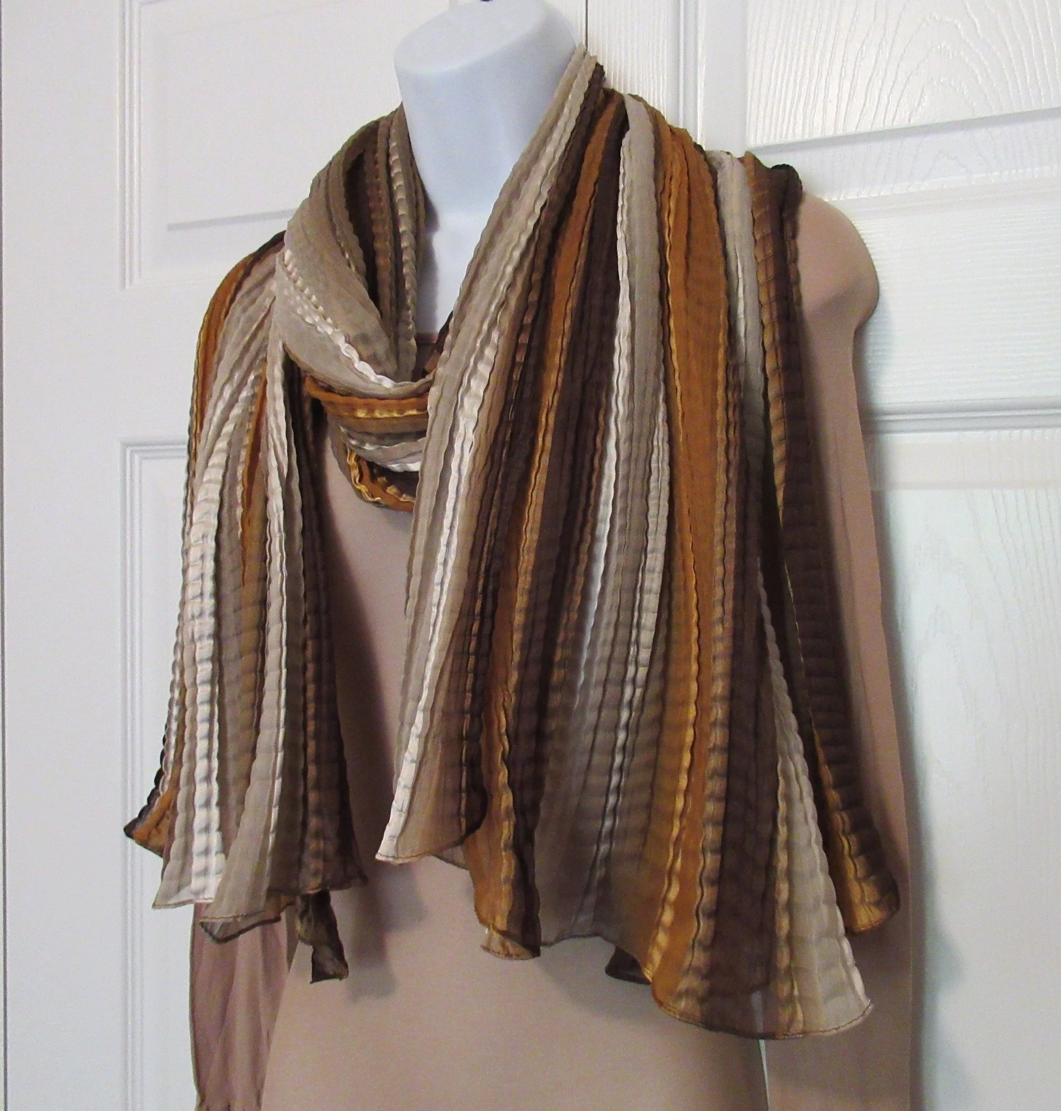 2 Echo Oblong Scarves Accordion Permanently Pleated 70 by 26 Inch Scarves/wraps, 1 Brown/cream Tone Stripes, 1 Blue/black Animal Print - Image 6