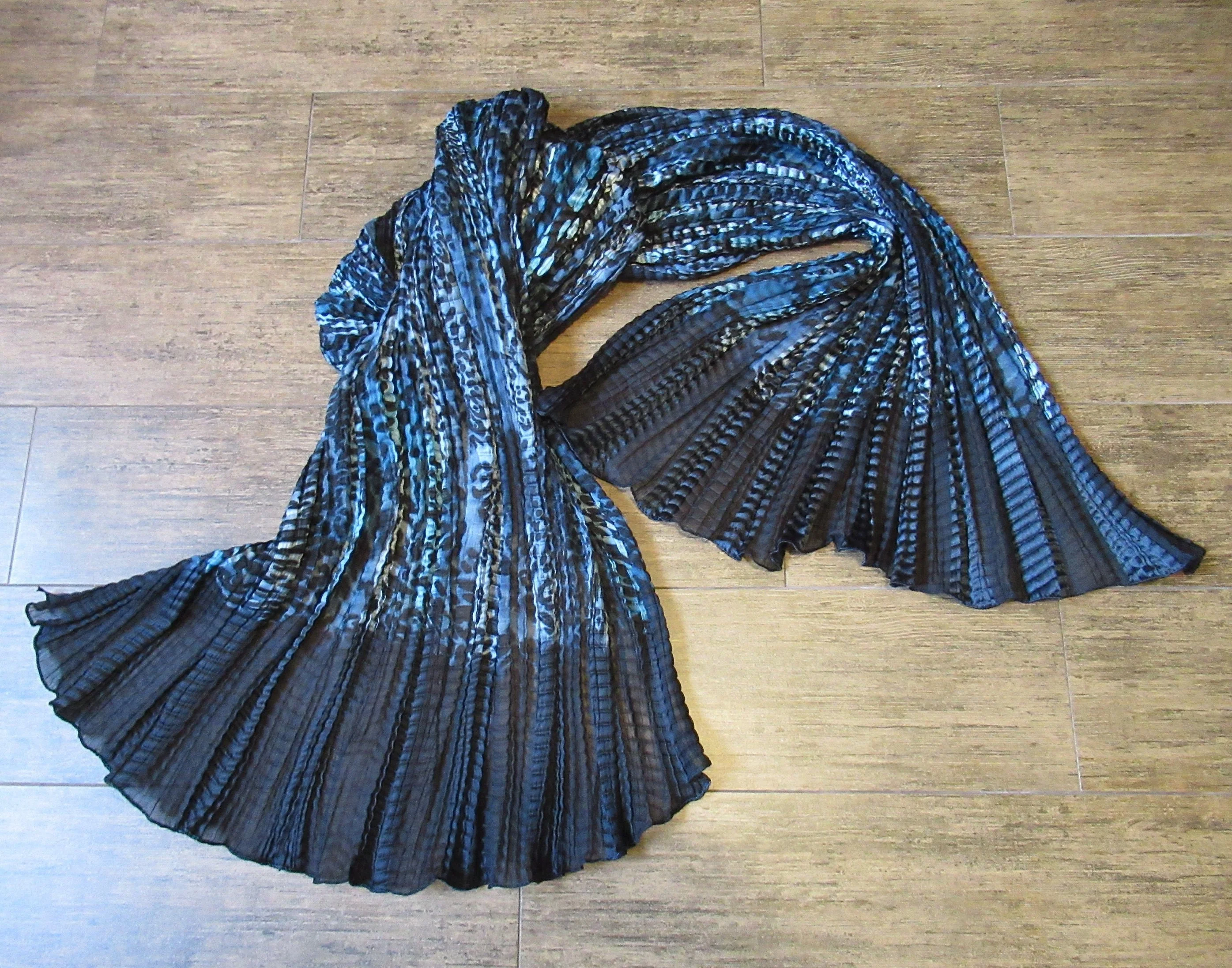 2 Echo Oblong Scarves Accordion Permanently Pleated 70 by 26 Inch Scarves/wraps, 1 Brown/cream Tone Stripes, 1 Blue/black Animal Print - Image 7