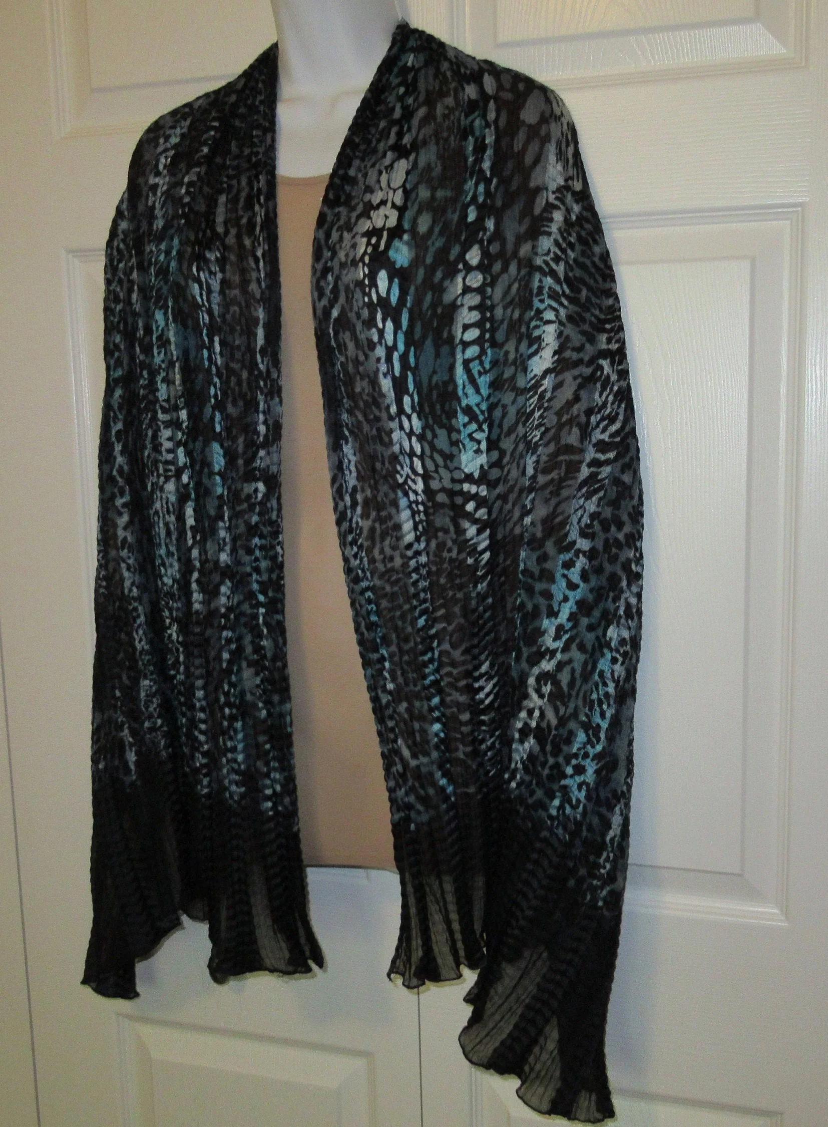 2 Echo Oblong Scarves Accordion Permanently Pleated 70 by 26 Inch Scarves/wraps, 1 Brown/cream Tone Stripes, 1 Blue/black Animal Print - Image 8