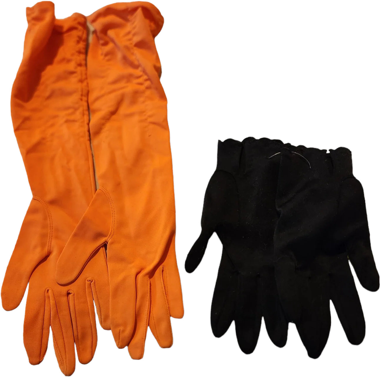 2 Pairs Black Orange Stretchy Fancy Lady Gloves - Image 2