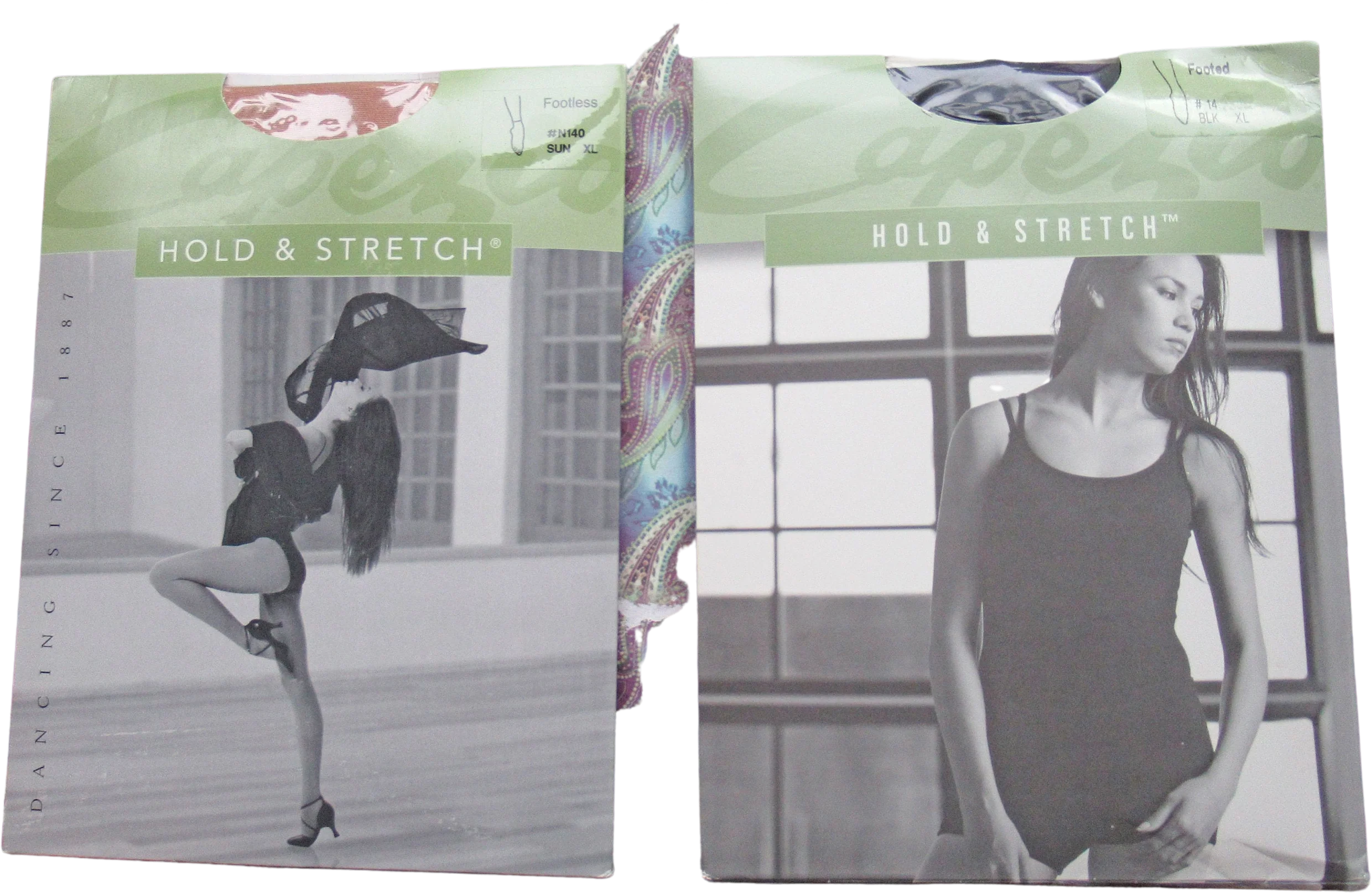 2 Pairs Xl Capezio Hold and Stretch Tights Never Worn In Packages 1 In Black 1 In Suntan Unopened New In Package Nylon / Spandex Mix