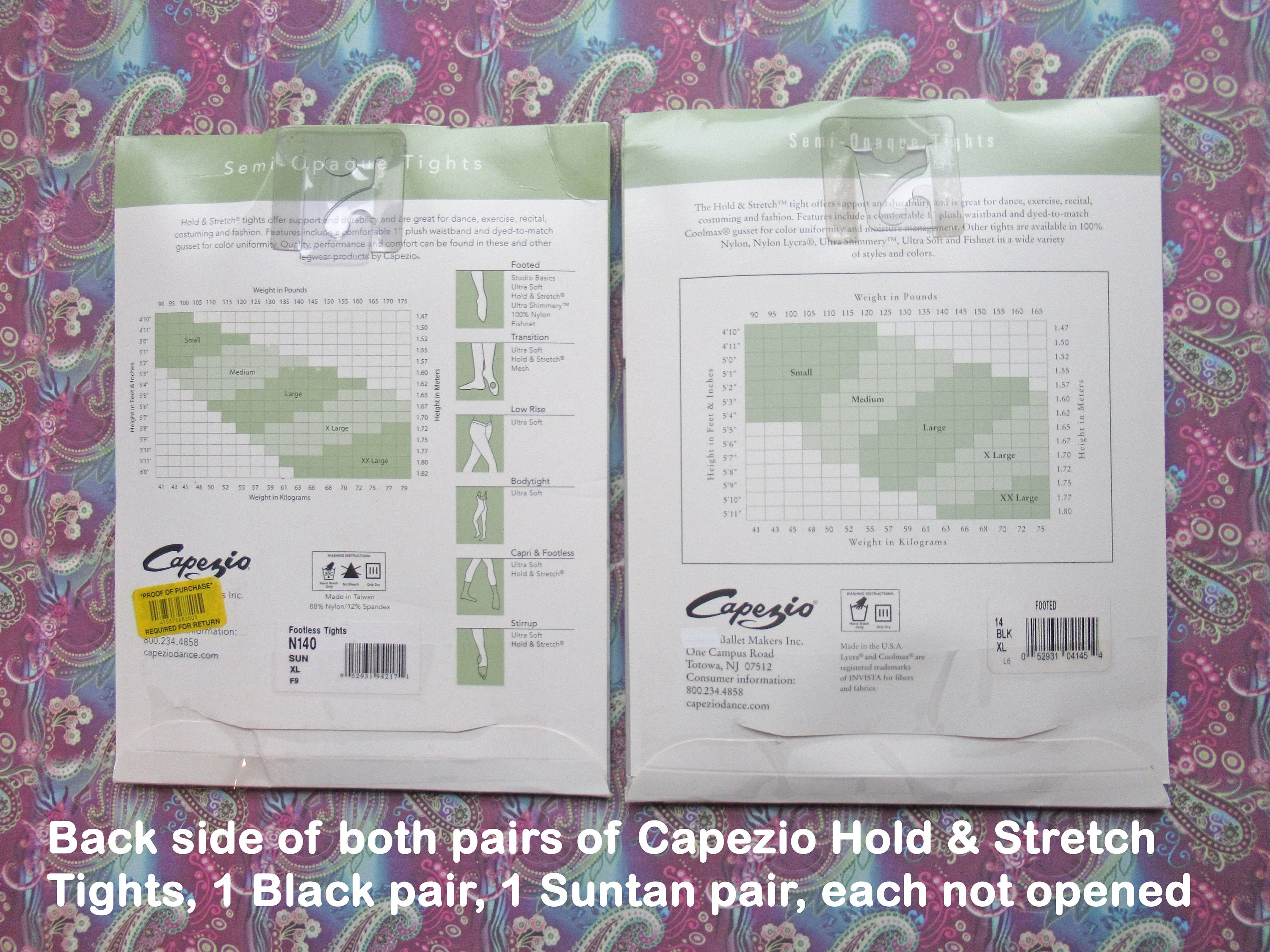 2 Pairs Xl Capezio Hold and Stretch Tights Never Worn In Packages 1 In Black 1 In Suntan Unopened New In Package Nylon / Spandex Mix - Image 2