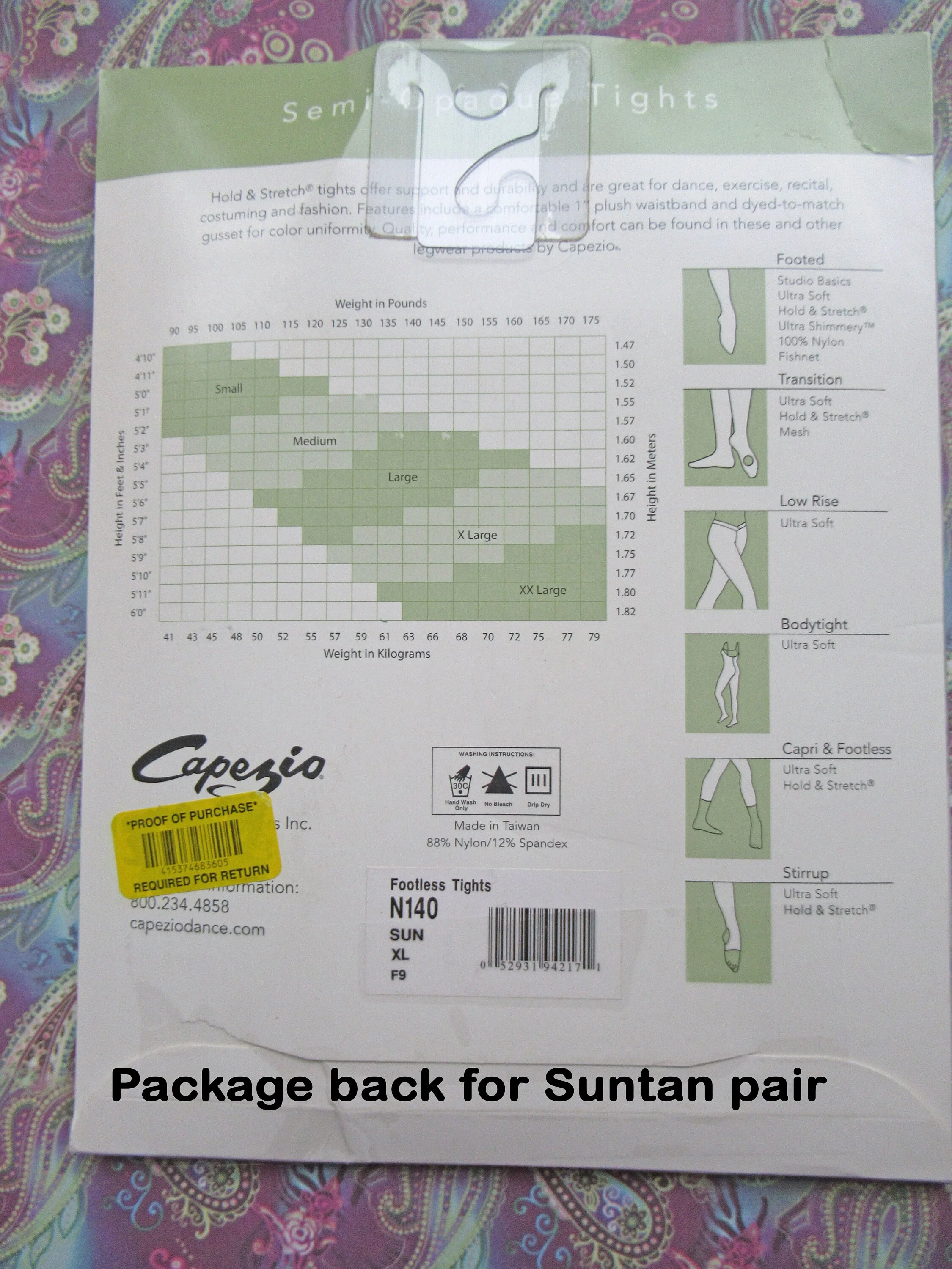 2 Pairs Xl Capezio Hold and Stretch Tights Never Worn In Packages 1 In Black 1 In Suntan Unopened New In Package Nylon / Spandex Mix - Image 6