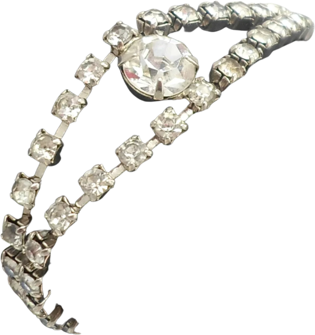 Bracelet 2 Strand Rhinestones Large Focal Pronged