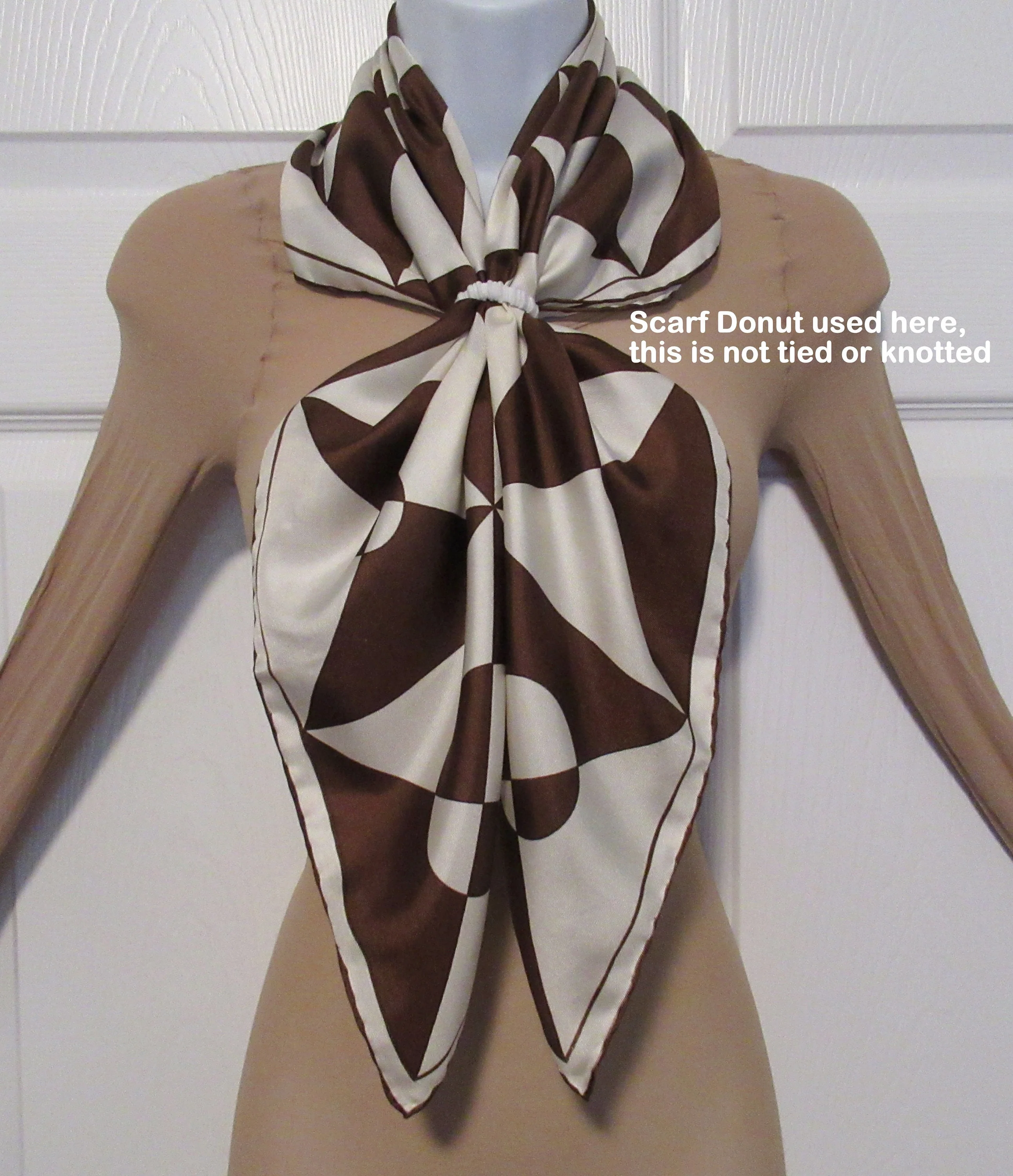 2 Vintage 30 Inch Square Scarves Both with Rolled Hemmed Edge 1 Silk Brown and White Dots / Geometric Design 1 Teal and Gold Dots Diagonal Rows - Image 6