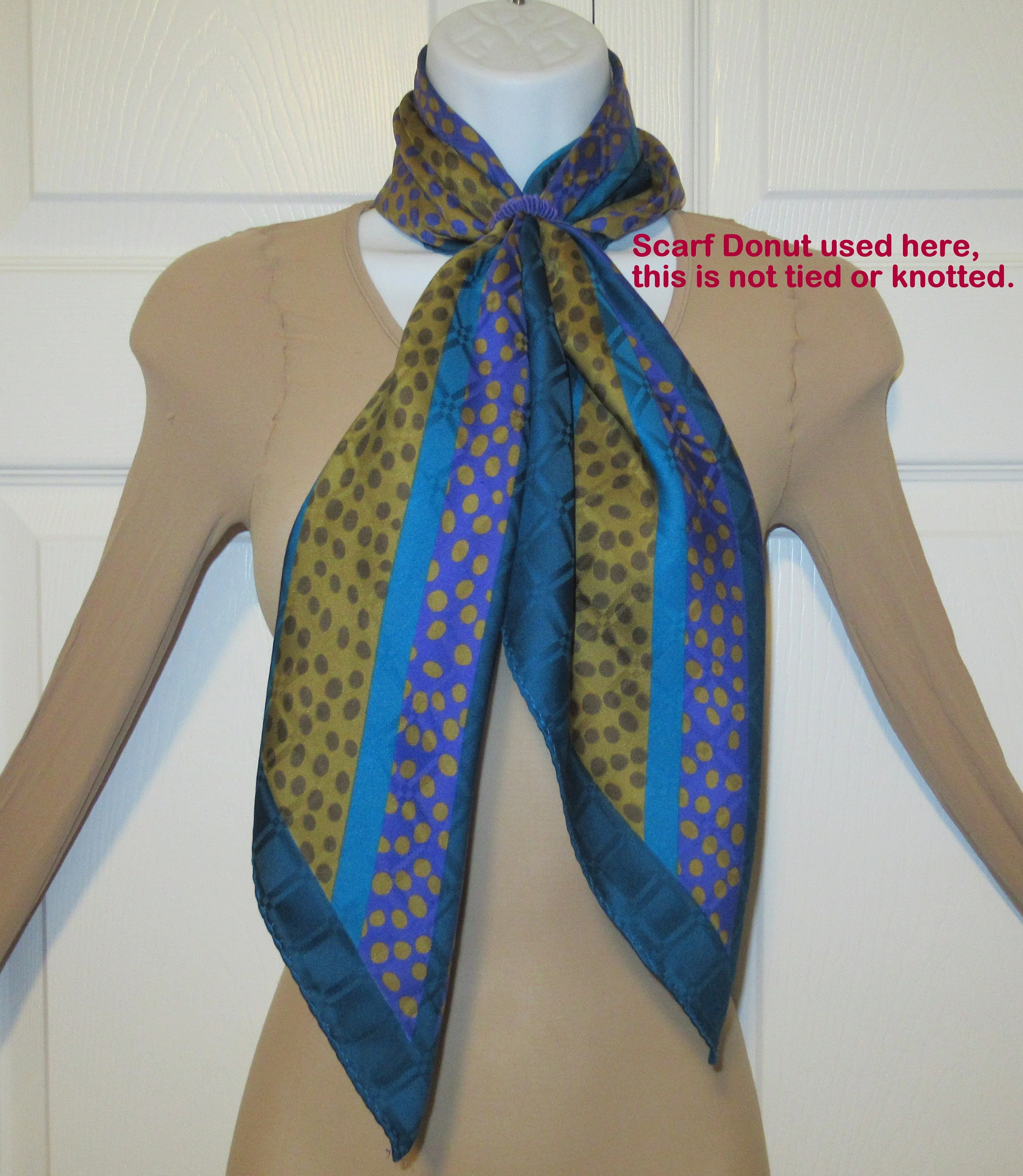 2 Vintage 30 Inch Square Scarves Both with Rolled Hemmed Edge 1 Silk Brown and White Dots / Geometric Design 1 Teal and Gold Dots Diagonal Rows - Image 8
