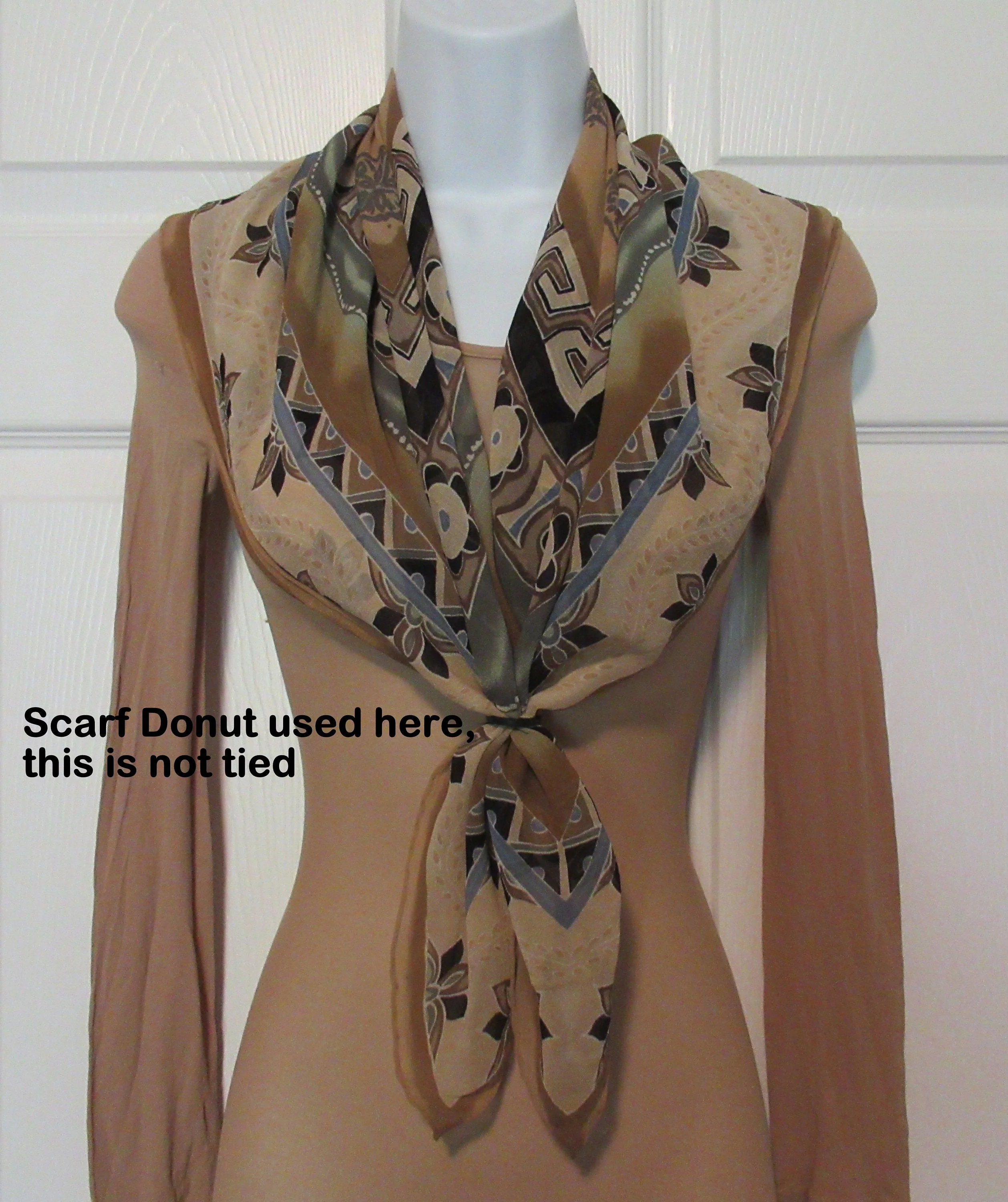 2 Vintage Chiffon Scarves 1st Is 32 by 31 Inch Silk Square Border Print 2nd Is 68 by 33 Inch Polyester Ombre In 3 Shades All Brown Tone - Image 6