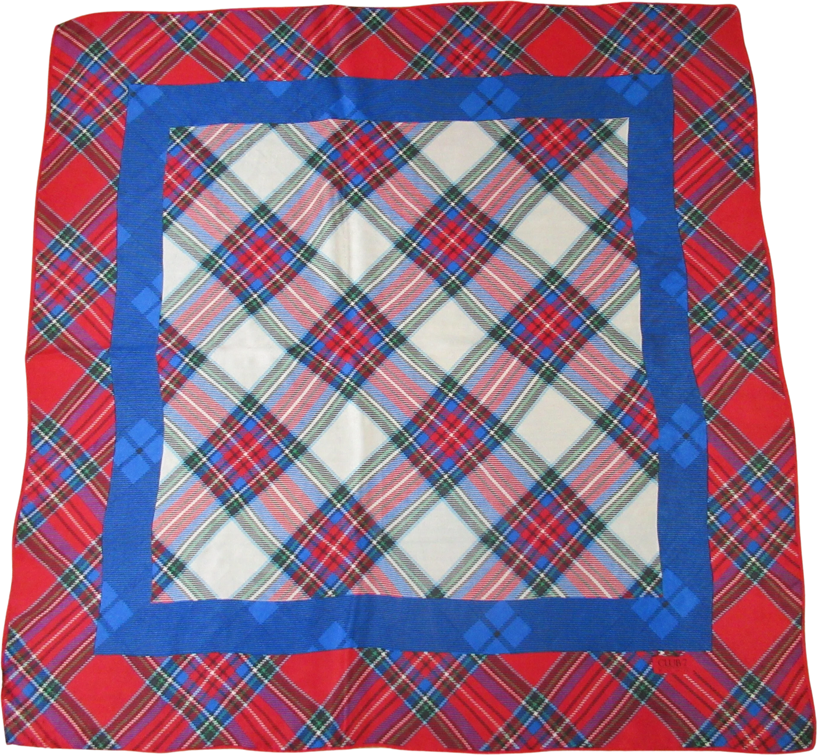 2 Vintage Echo Silk Scarves Both 31 Inch Square, 1st Plaid Red, White, Blue, 2nd Polka Dot Red, White, Black, Bonus Magnetic Back Brooch