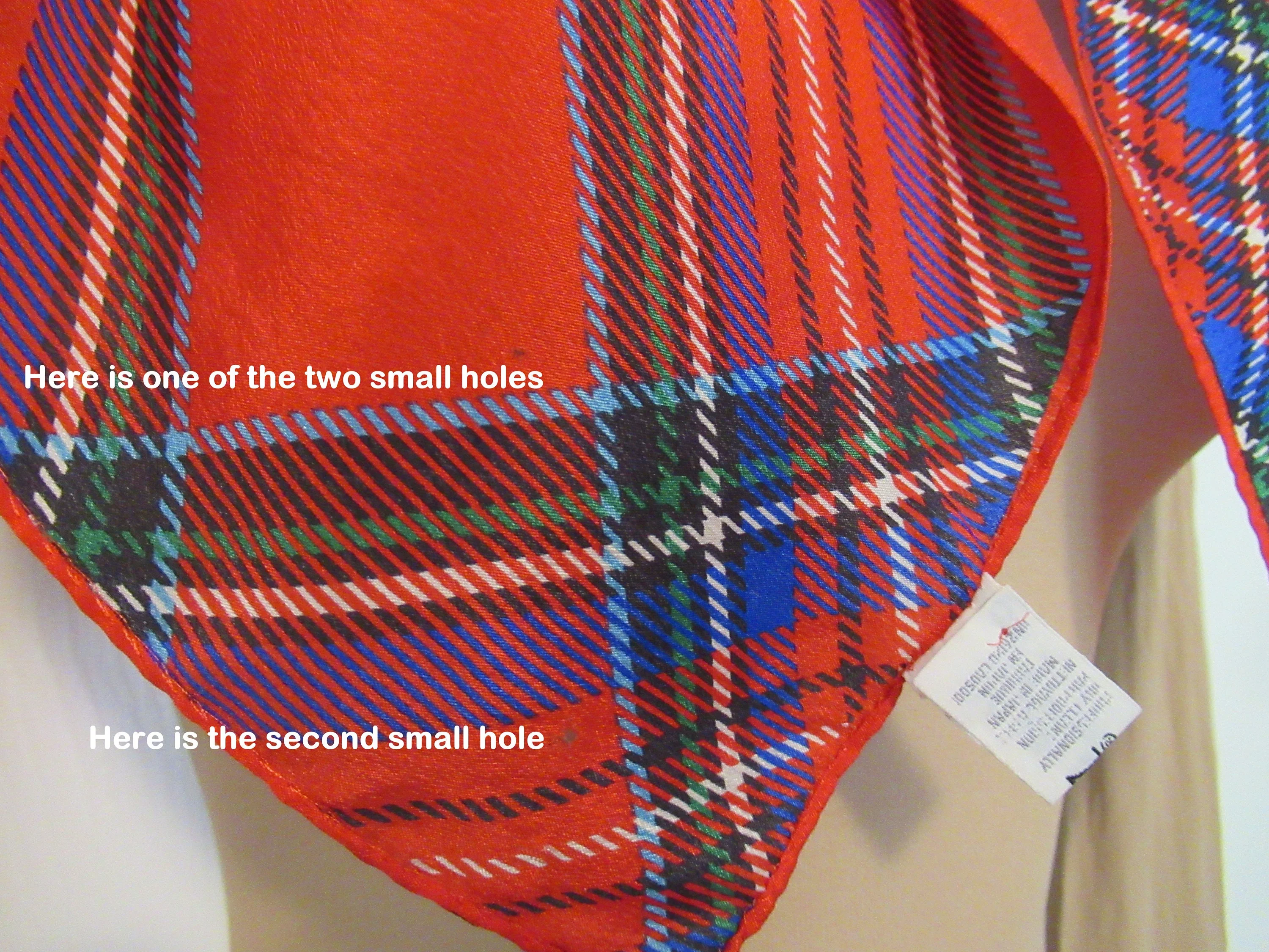 2 Vintage Echo Silk Scarves Both 31 Inch Square, 1st Plaid Red, White, Blue, 2nd Polka Dot Red, White, Black, Bonus Magnetic Back Brooch - Image 5