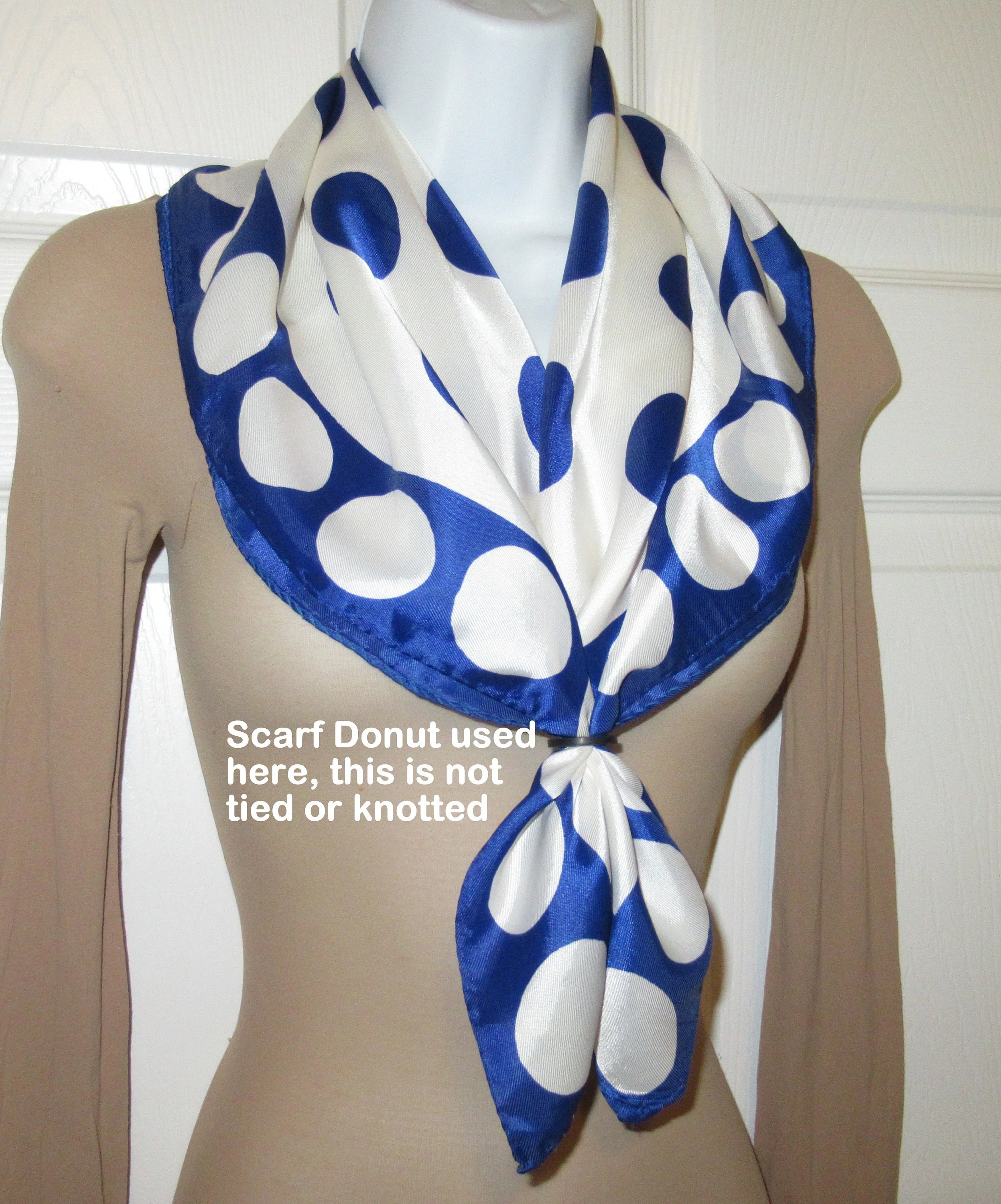 2 Vintage Vera Scarves Nautical Is 54 by 11 Inch Silk Oblong Made In Japan, Square 26 Inch Blue Polka Dots On White Acetate, Made In Italy - Image 9