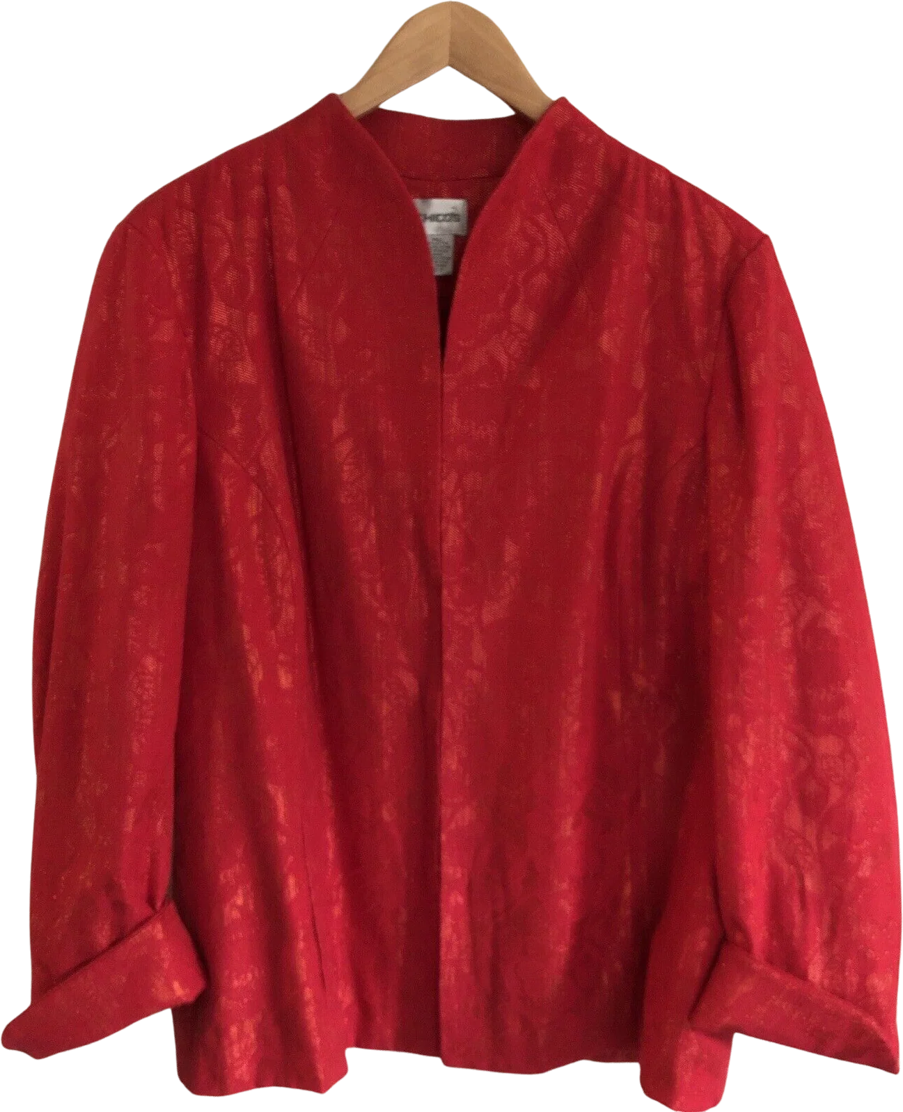 2 Womens Jacket Blazer Holiday Red Metallic Party Shimmer Large by Chico's