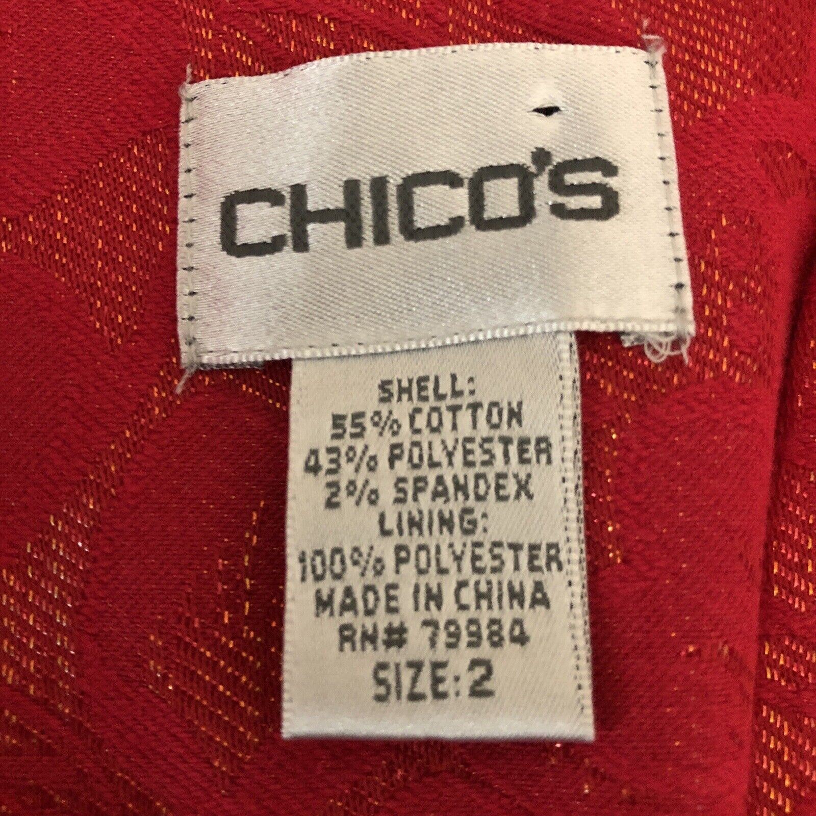 2 Womens Jacket Blazer Holiday Red Metallic Party Shimmer Large by Chico's - Image 3