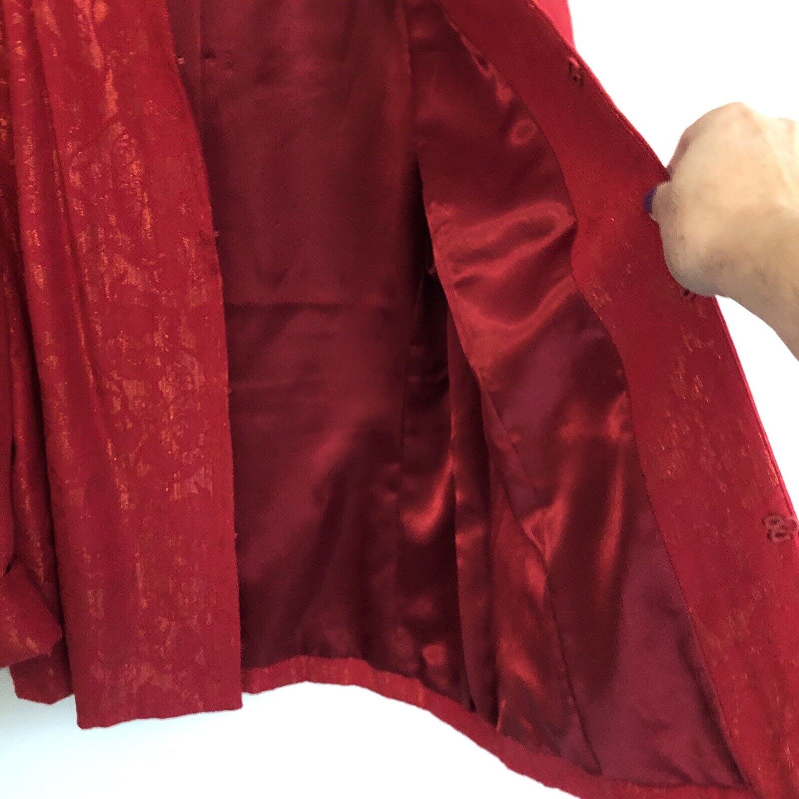 2 Womens Jacket Blazer Holiday Red Metallic Party Shimmer Large by Chico's - Image 5