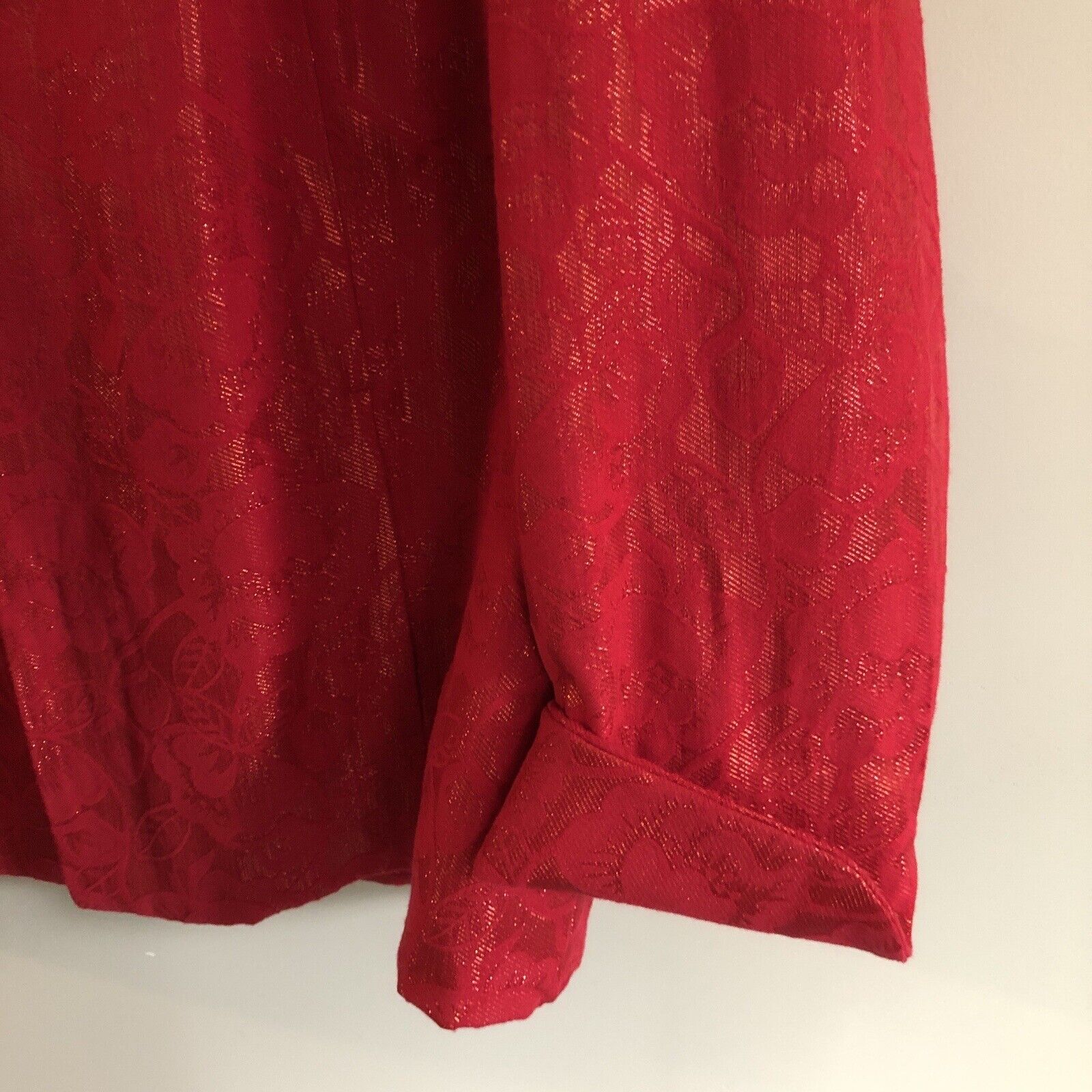 2 Womens Jacket Blazer Holiday Red Metallic Party Shimmer Large by Chico's - Image 7