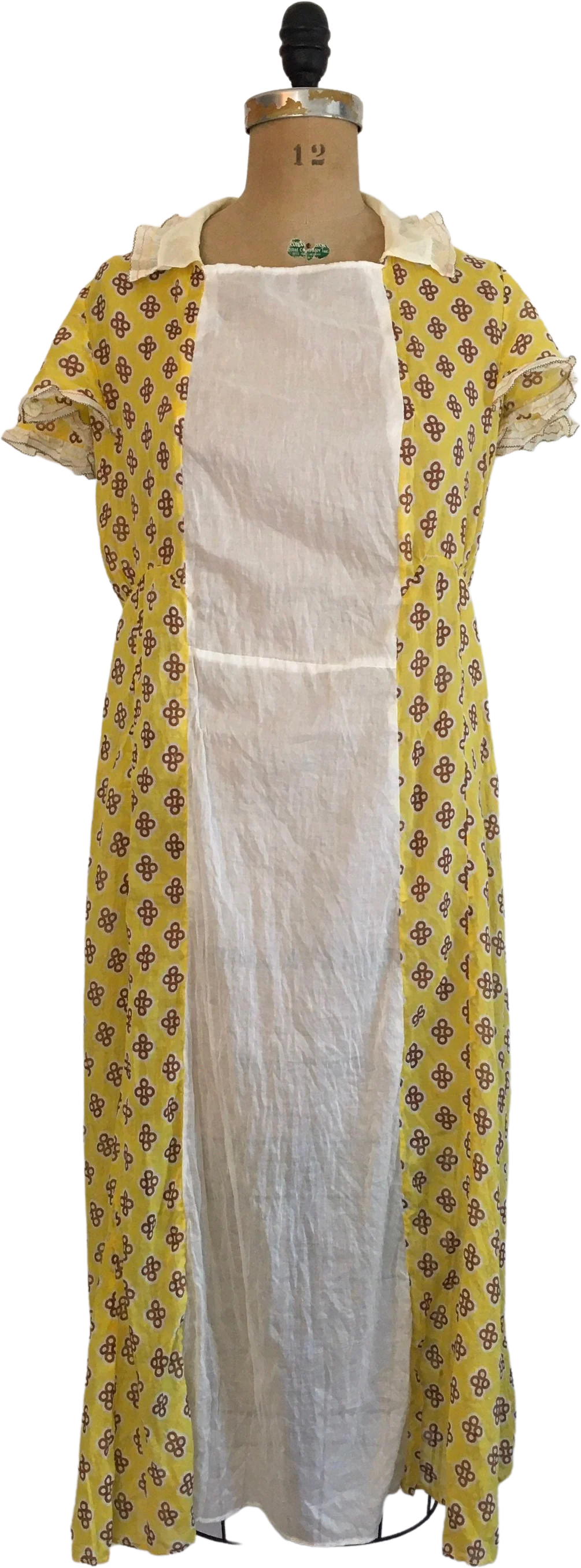 20’s-30’s Yellow Cotton Deco Print Flapper Dress by Beety Baxby