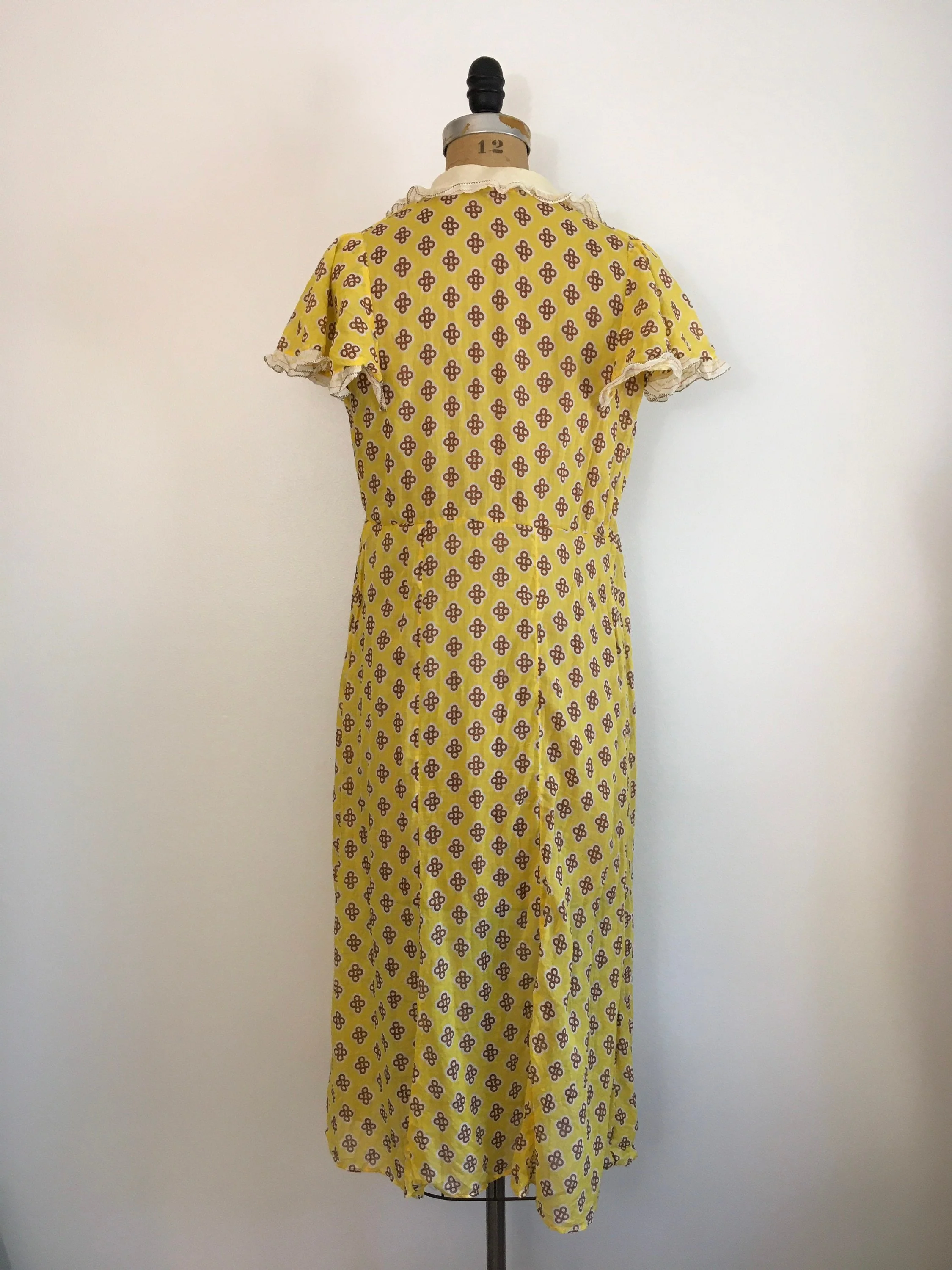 20’s-30’s Yellow Cotton Deco Print Flapper Dress by Beety Baxby - Image 2