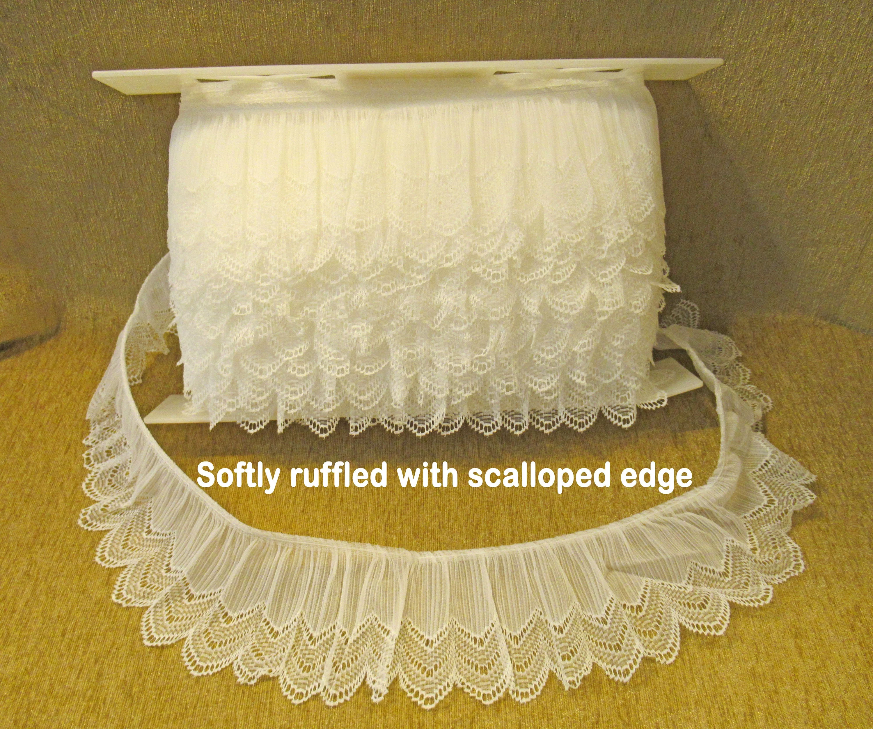 20 Yards Wrights Sheer Lace Uncut Piece White Softly Ruffled On Original Store Display, 3 and 1/8 Inch Wide, Made In Usa, Very Pretty, Vtg - Image 2