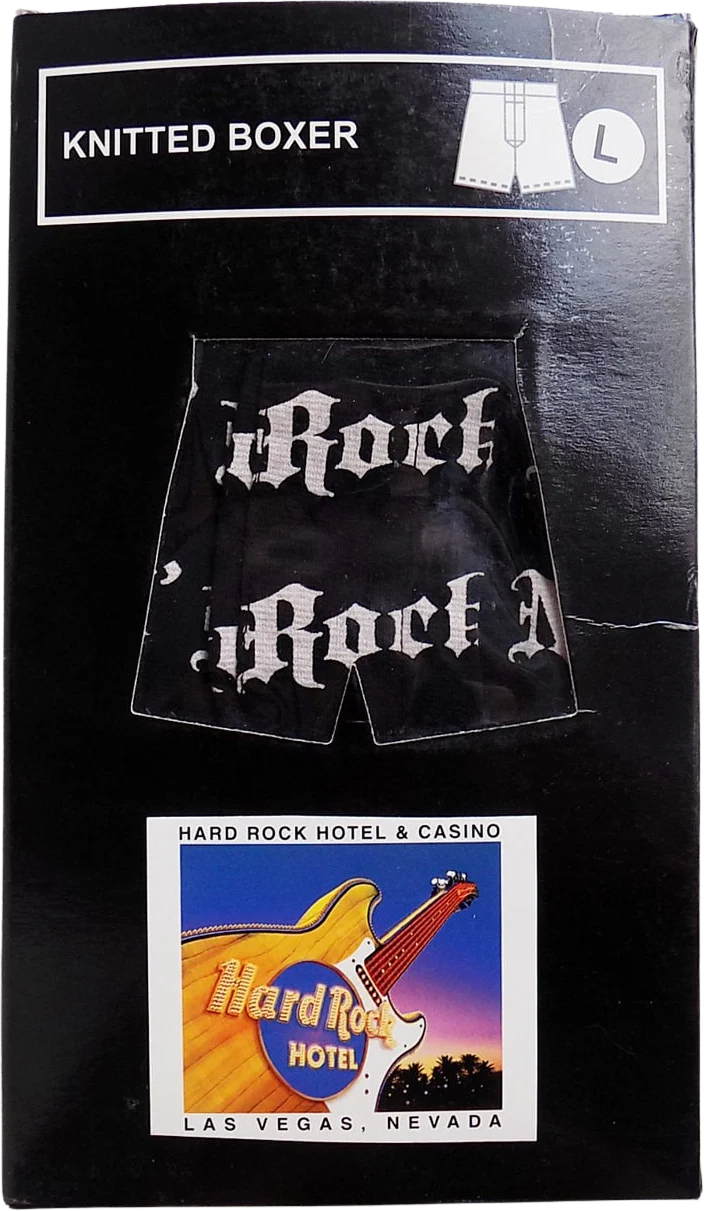 2000 Or Earlier Rock 'n Roll Black and White Woven Boxer Shorts From The Hard Rock Hotel and Casino In Las Vegas