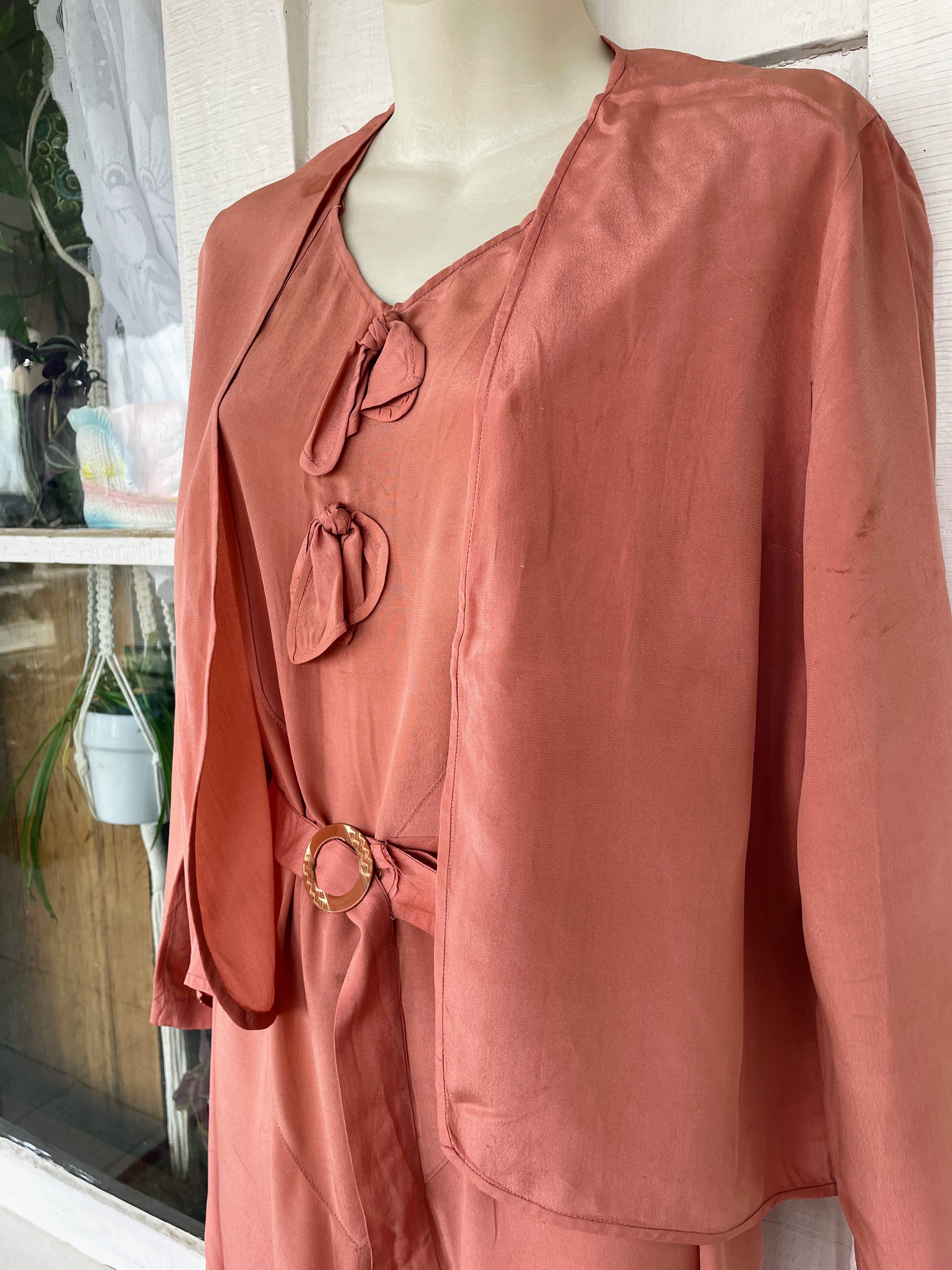20s/30s Antique Peach Silk Dress Jacket Tlc Study Piece - Image 3