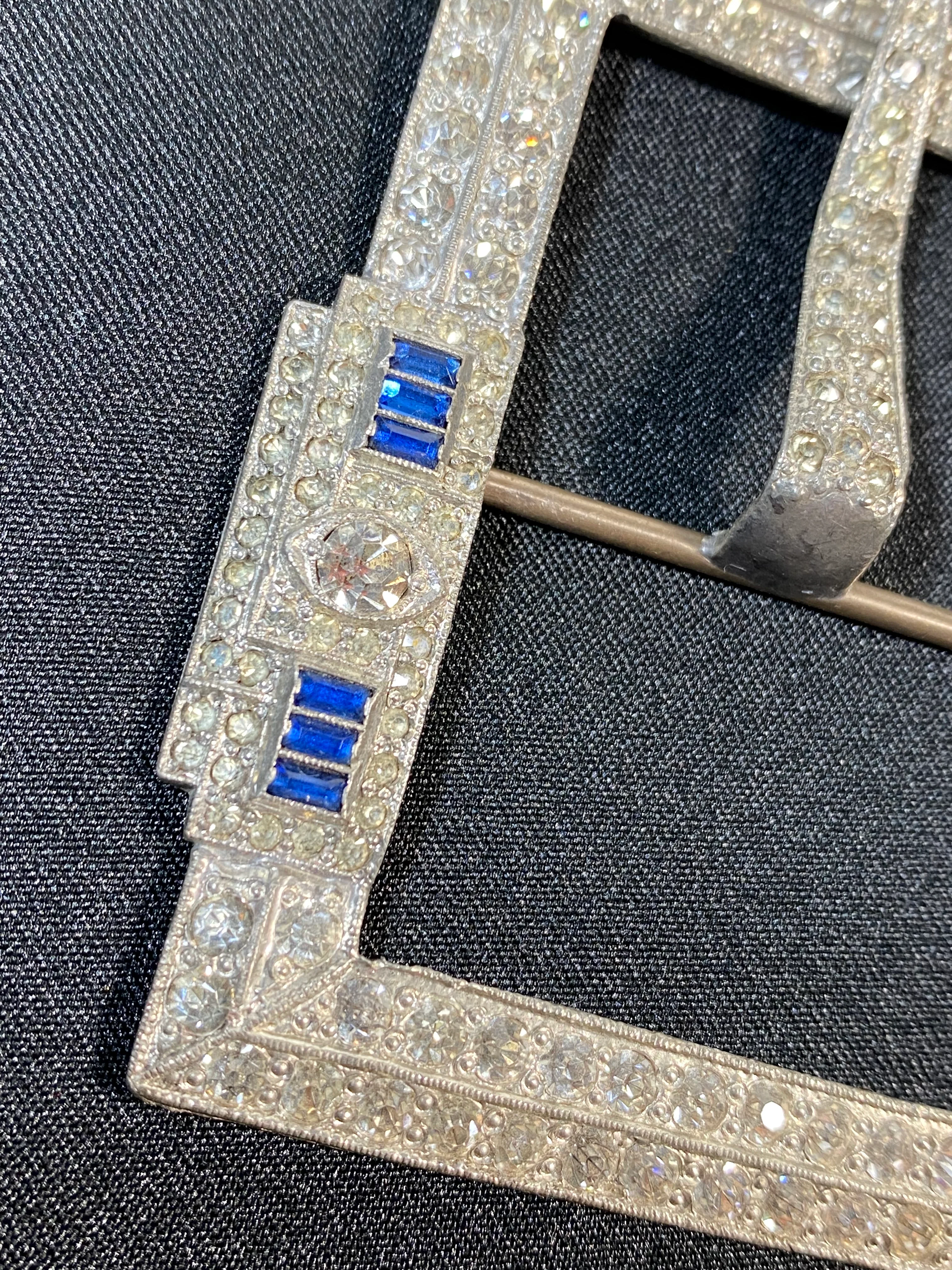 20s/30s Art Deco Rhinestone And Silver Belt Buckle - Image 3