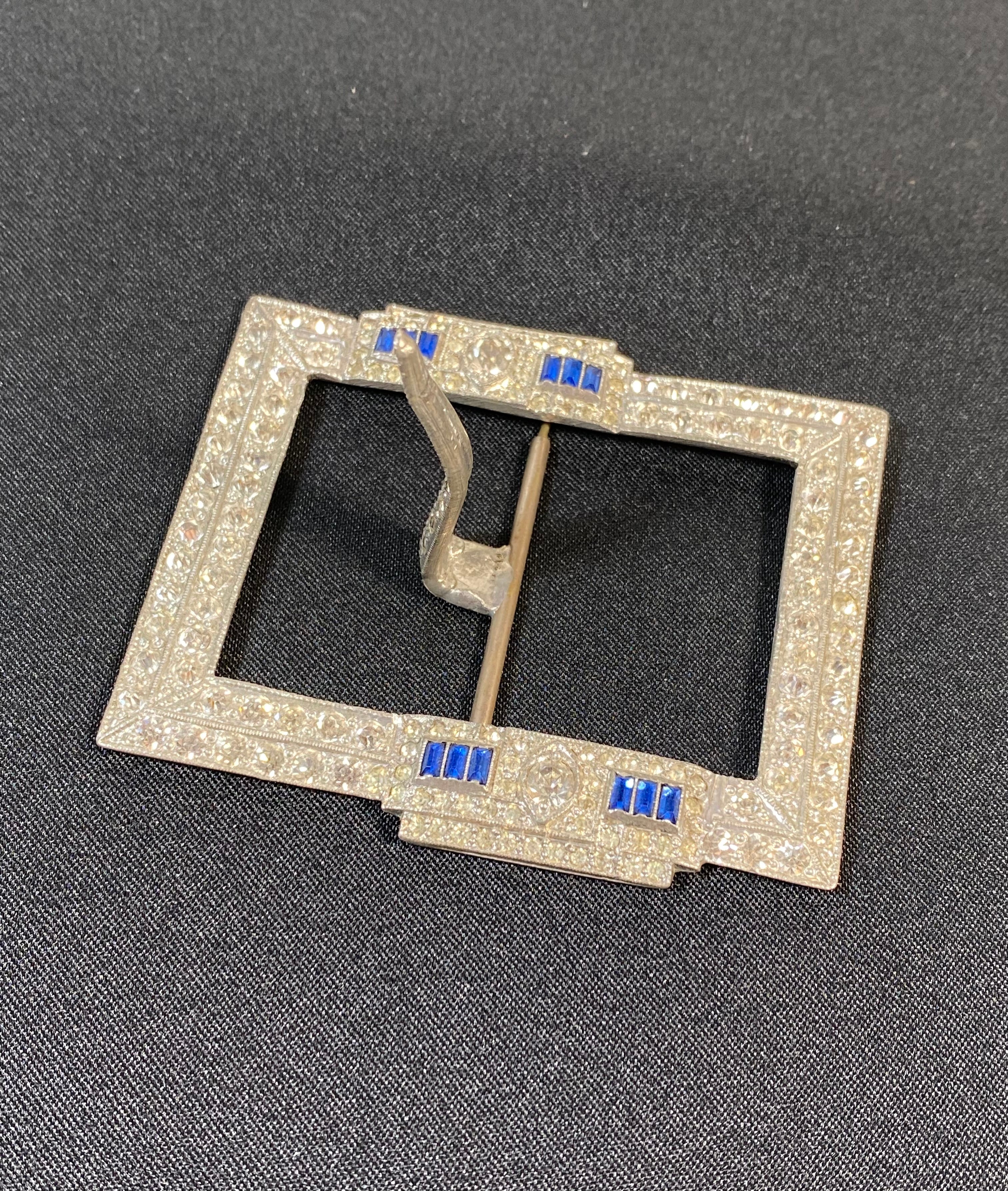 20s/30s Art Deco Rhinestone And Silver Belt Buckle - Image 4
