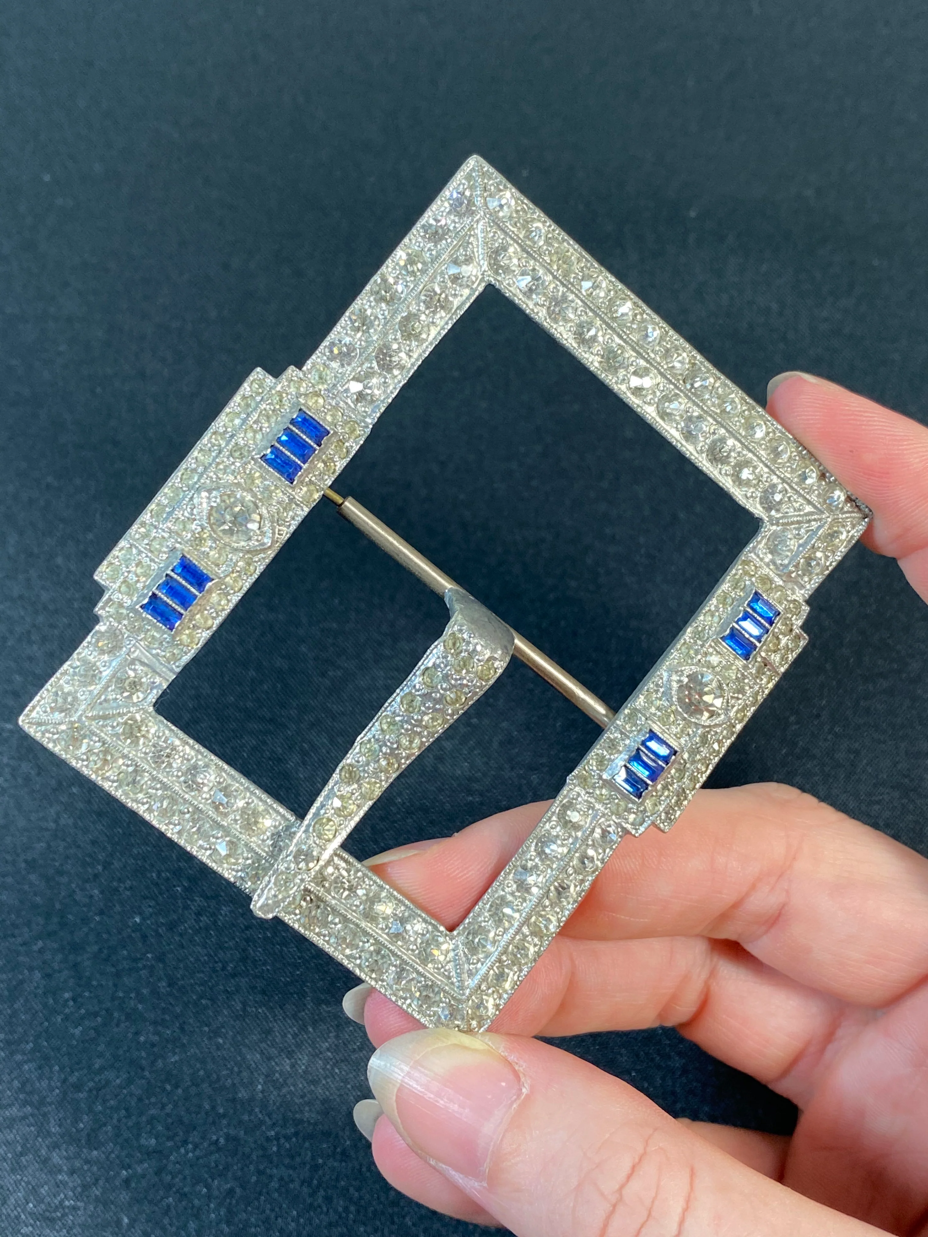 20s/30s Art Deco Rhinestone And Silver Belt Buckle - Image 5