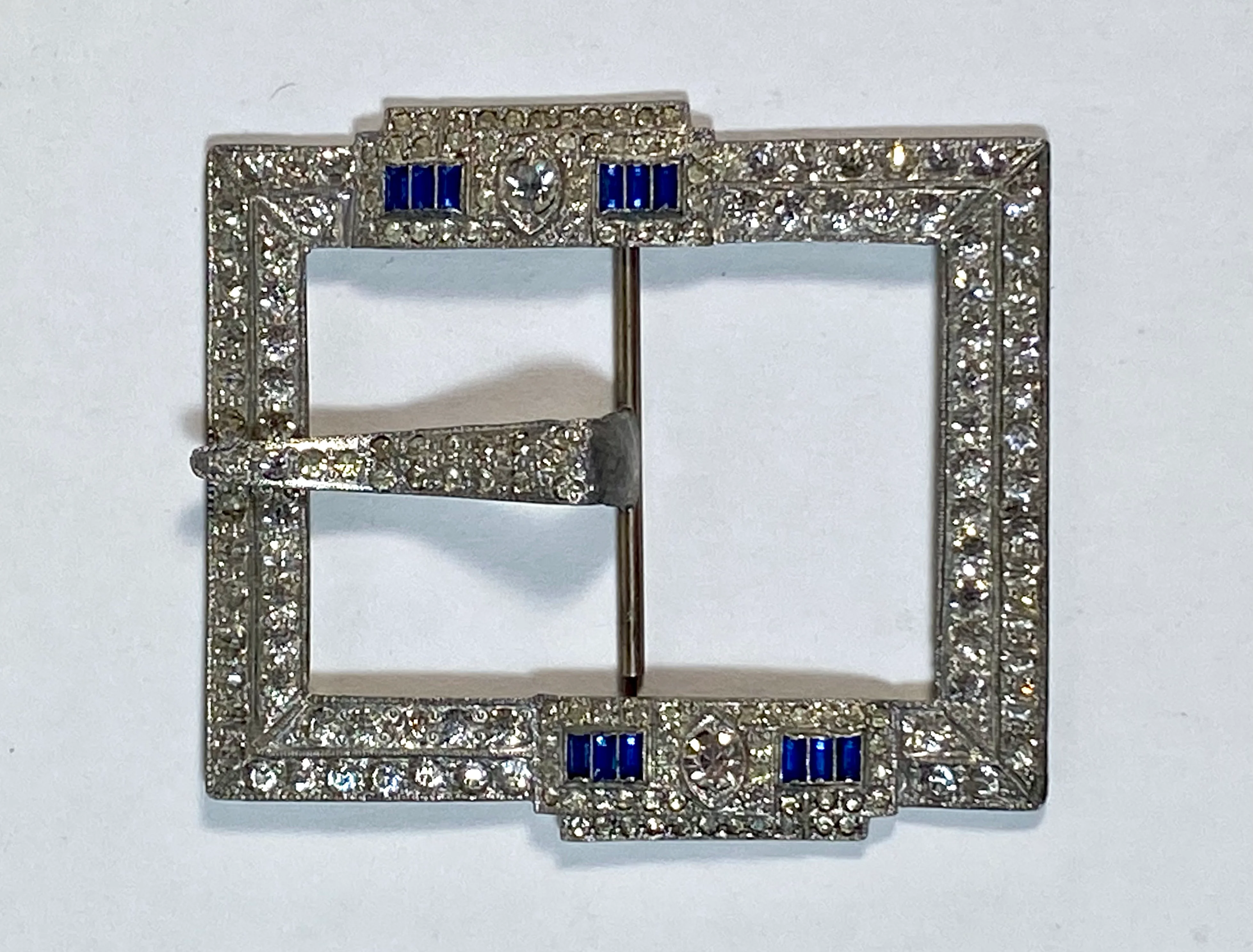 20s/30s Art Deco Rhinestone And Silver Belt Buckle - Image 7