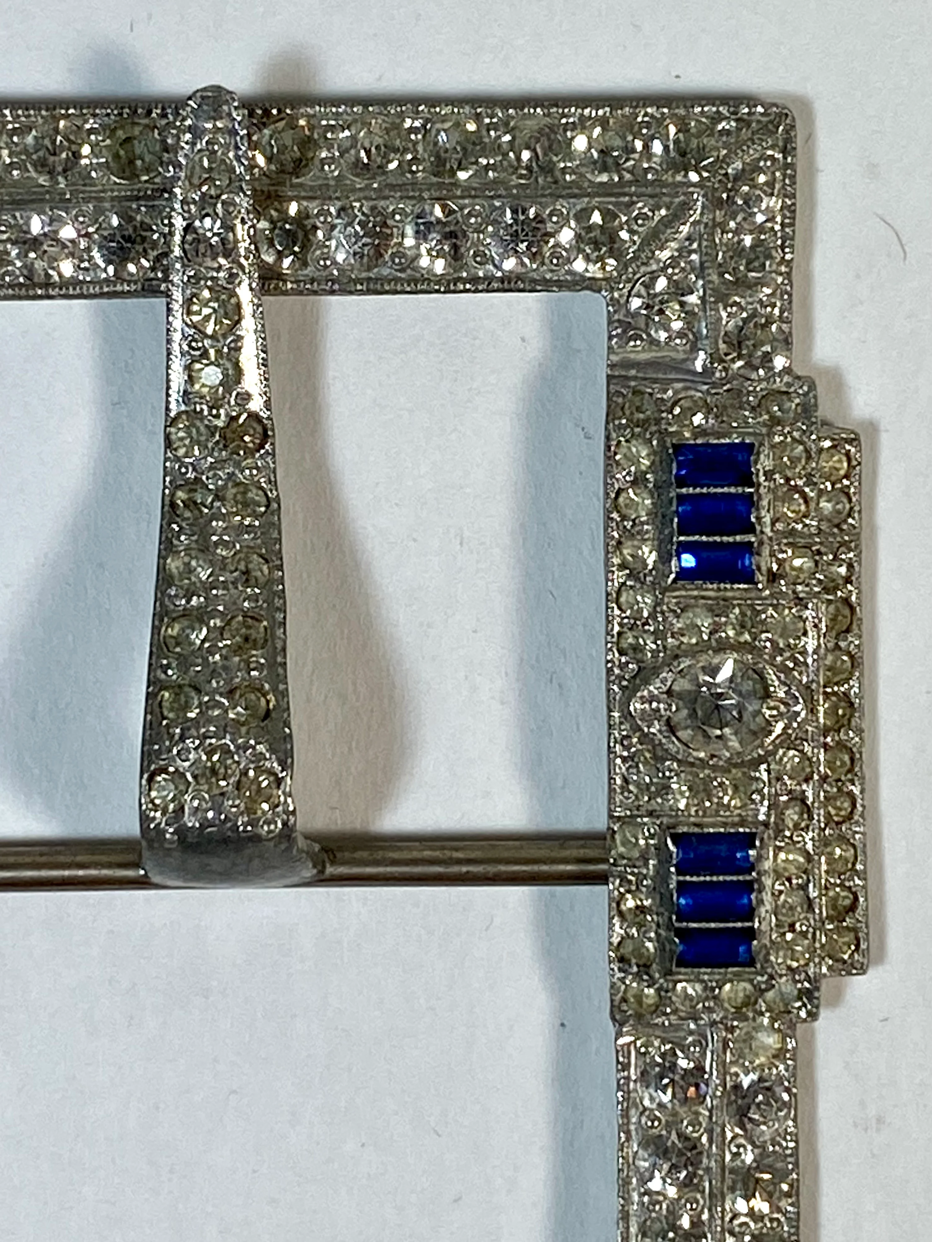 20s/30s Art Deco Rhinestone And Silver Belt Buckle - Image 8