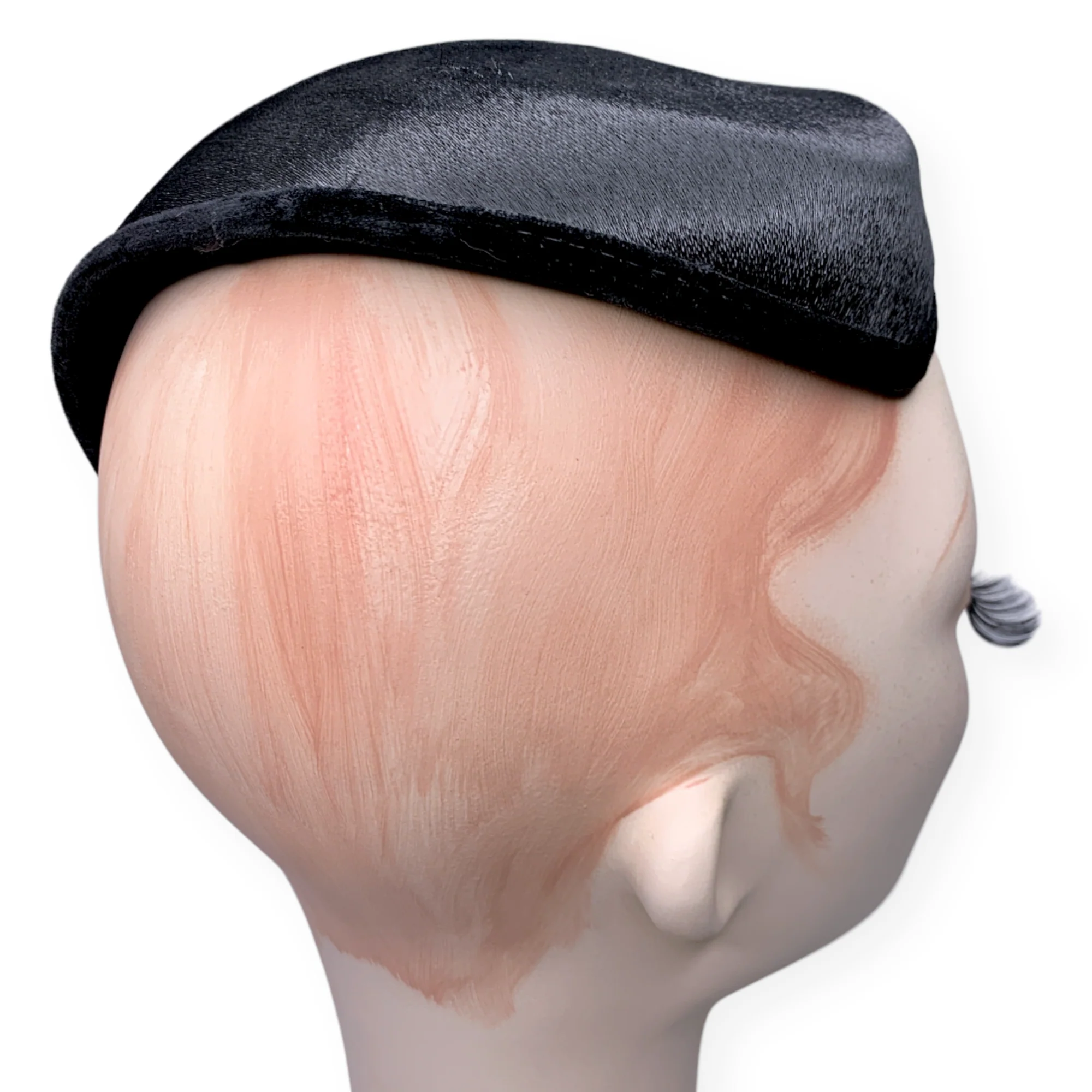 20s/30s Black Slick Shiny Art Deco Skull Cap Cocktail Hat - Image 5