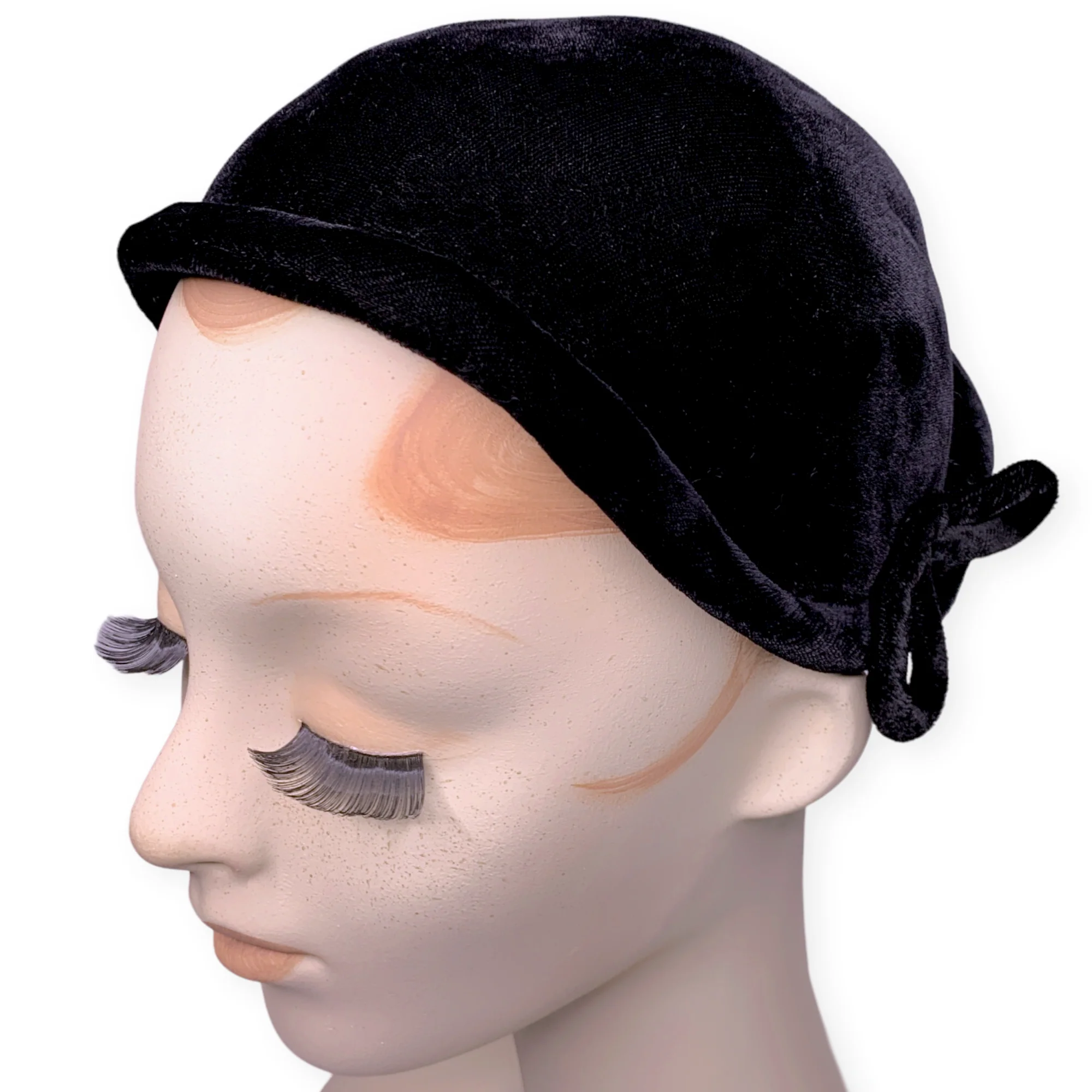 20s/30s Black Velvet Fur Puff Skull Cap Cloche Hat Deco - Image 7