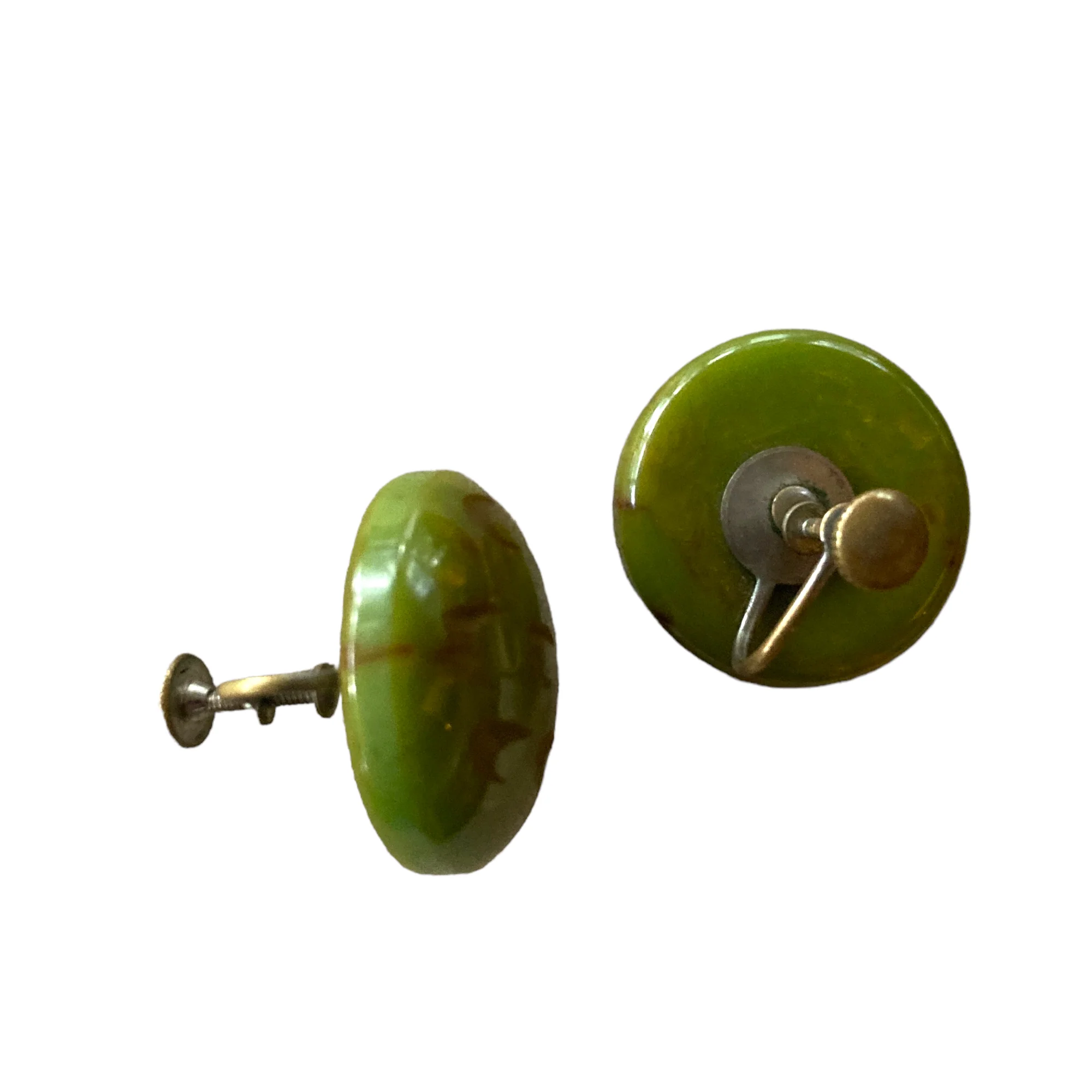 20s/30s Carved Green Bakelite Screw-back Earrings - Image 4