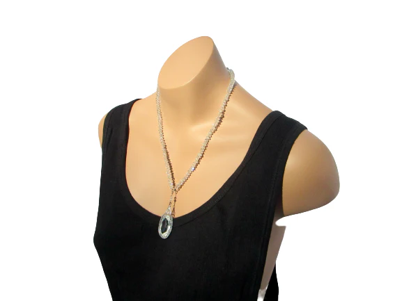 20s/30s Crystal Glass Necklace Pendant Rhodium Filigree - Image 6