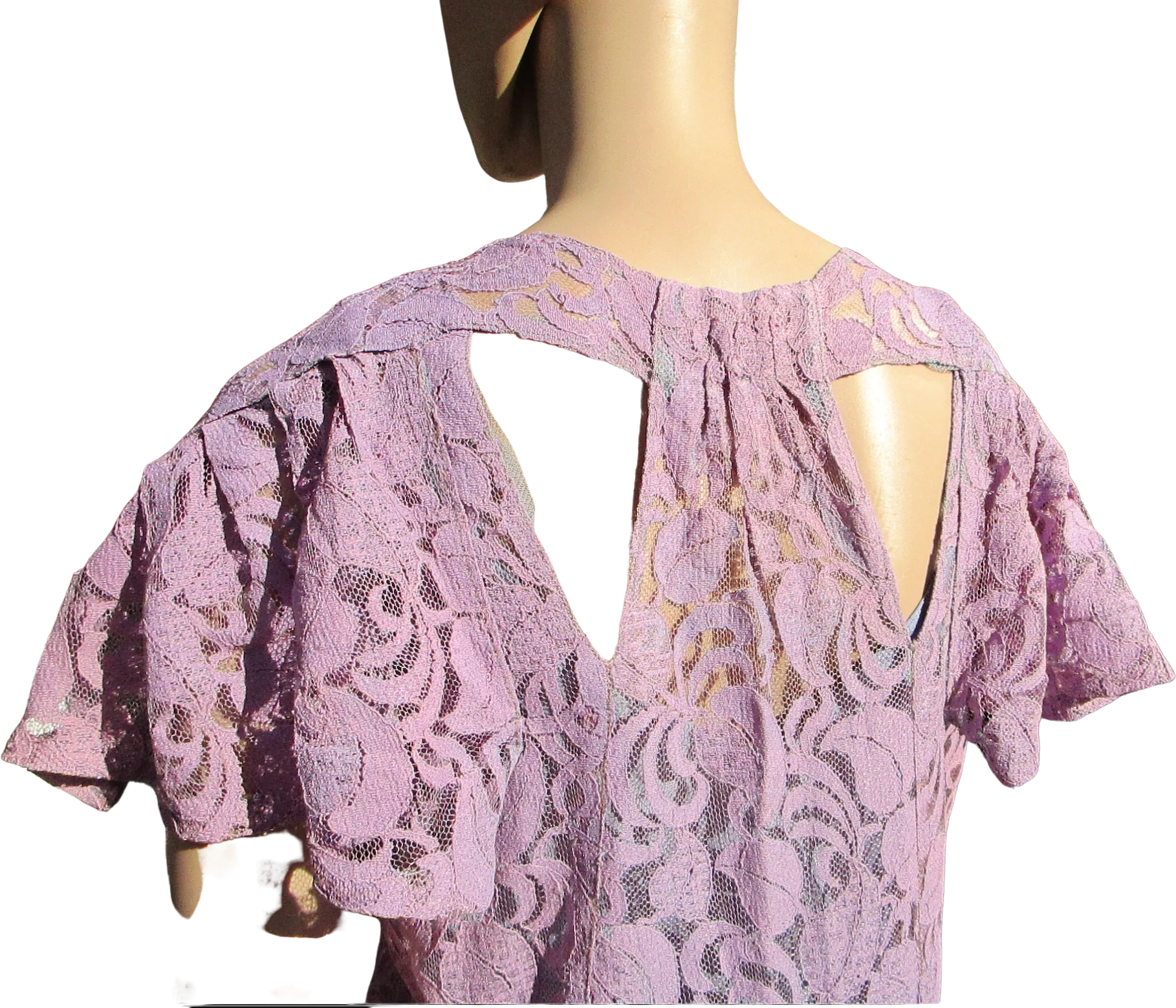 20s/30s Lavender Lace Gown With Back And Sleeve Detail - Image 12