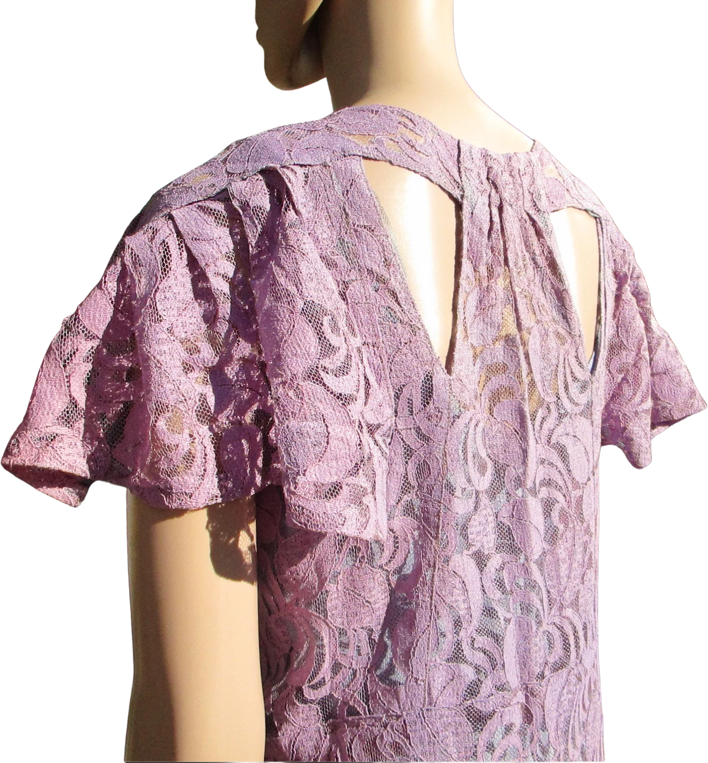 20s/30s Lavender Lace Gown With Back And Sleeve Detail - Image 2