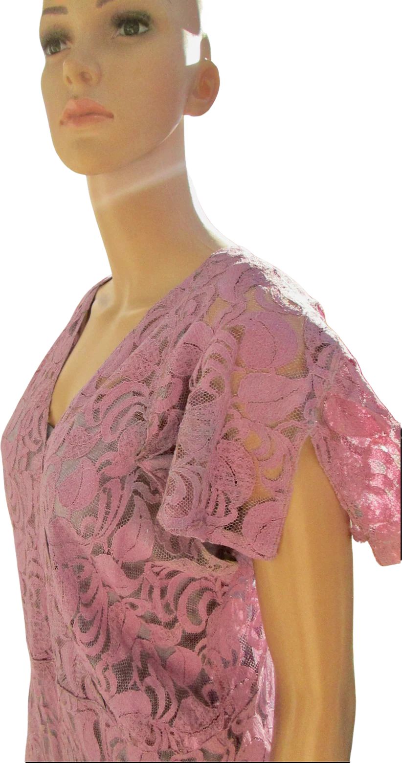 20s/30s Lavender Lace Gown With Back And Sleeve Detail - Image 3