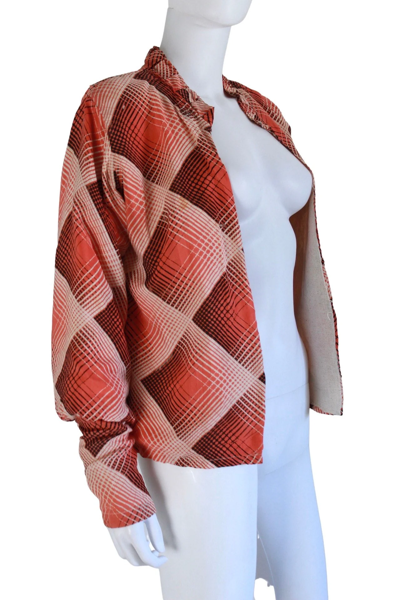 20s/30s Orange and Black Cotton Open Fit Jacket - Image 6