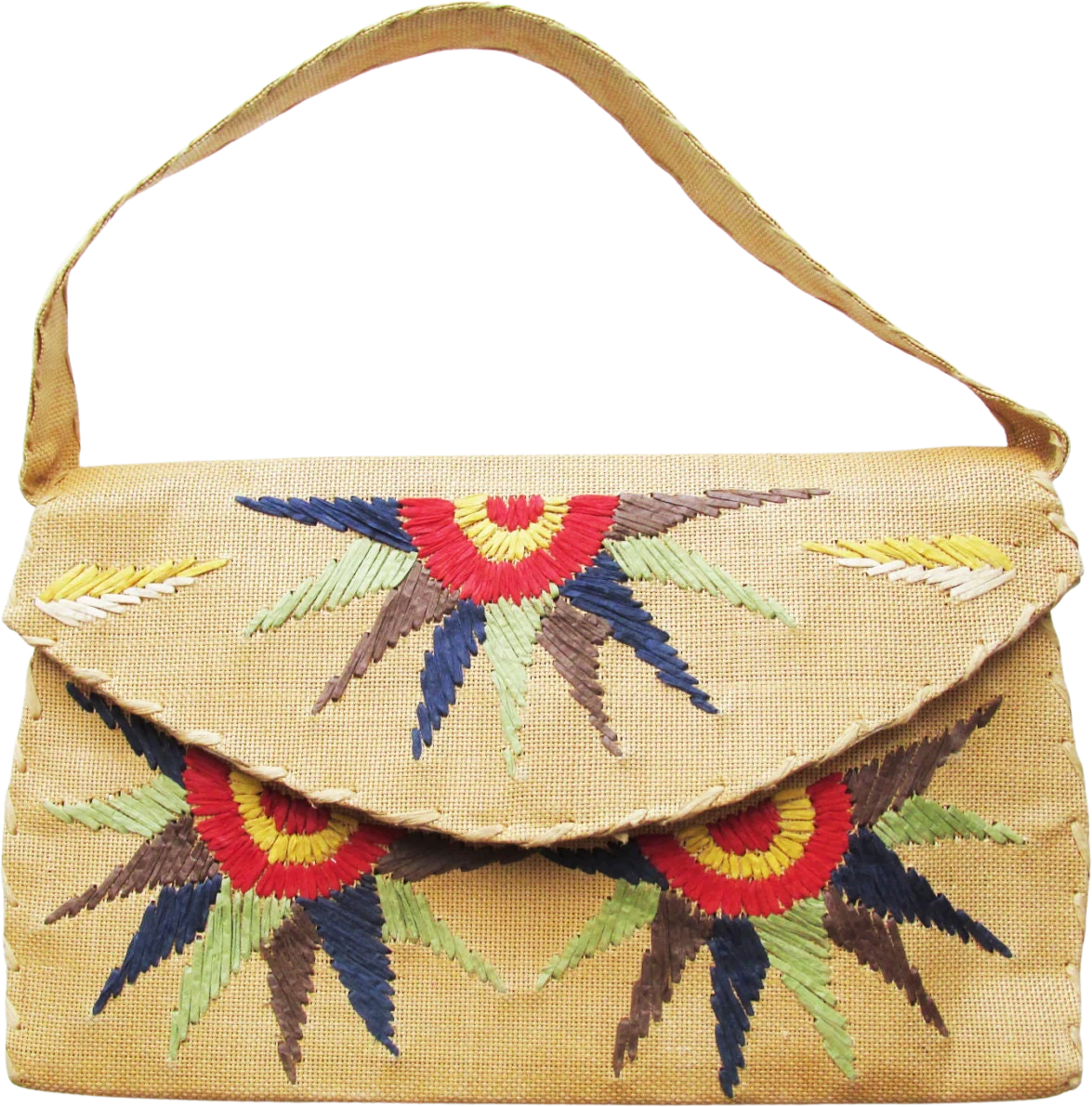 20s-30s S Art Deco Straw Handbag Purse Mij Rising Sun Setting Sun