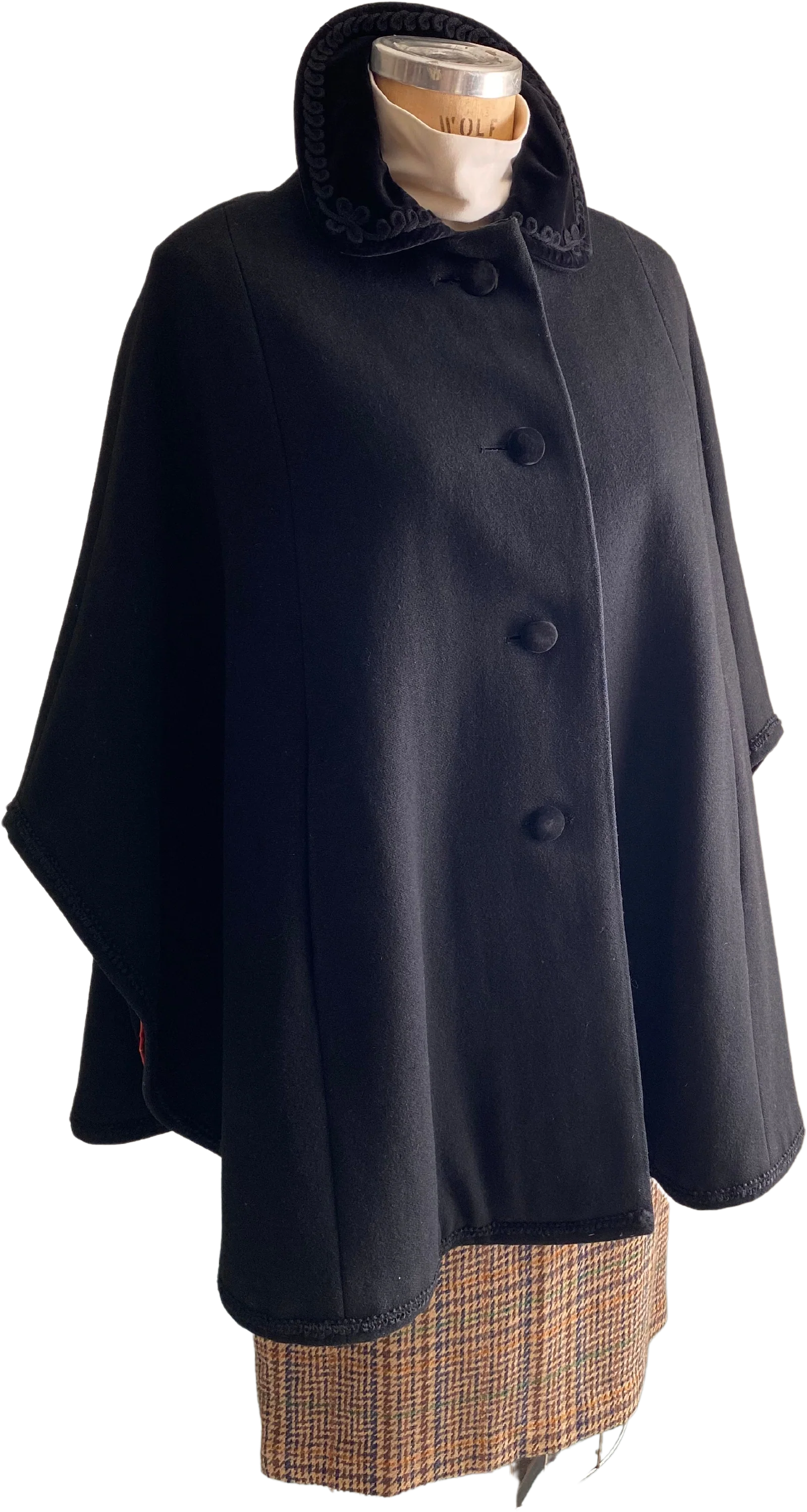 20s/30s Style Wool Mohair Blend Cape With Velvet Collar By Loden