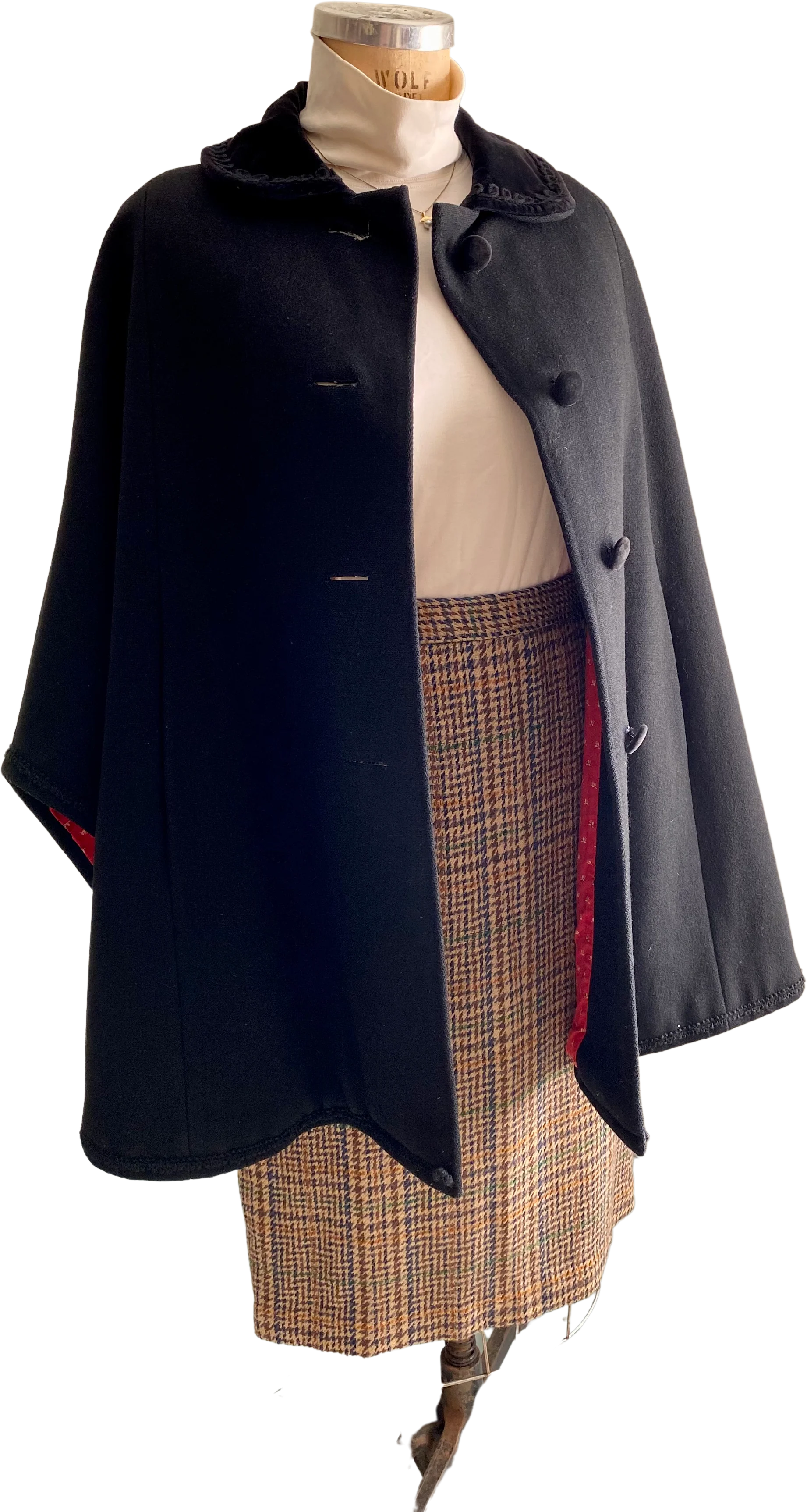 20s/30s Style Wool Mohair Blend Cape With Velvet Collar By Loden - Image 2