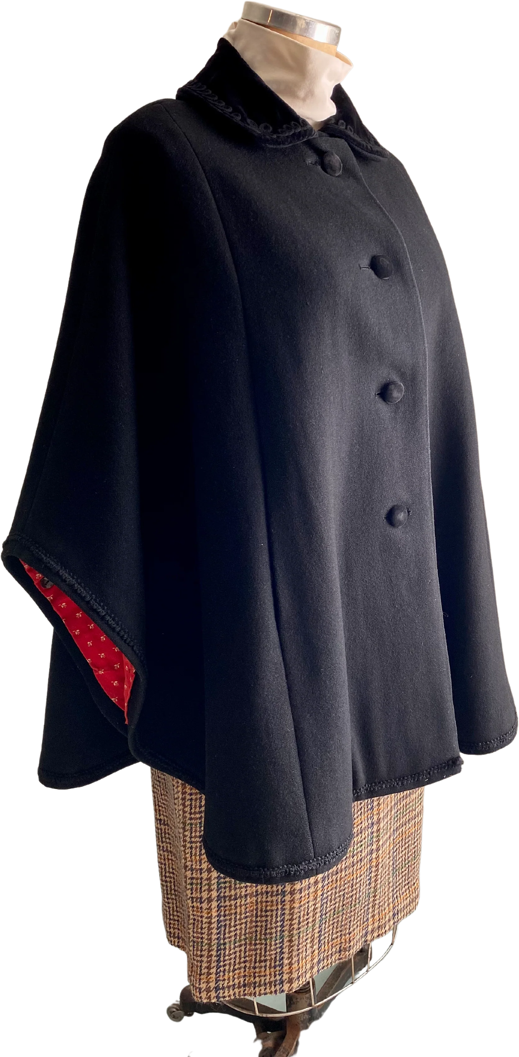 20s/30s Style Wool Mohair Blend Cape With Velvet Collar By Loden - Image 3