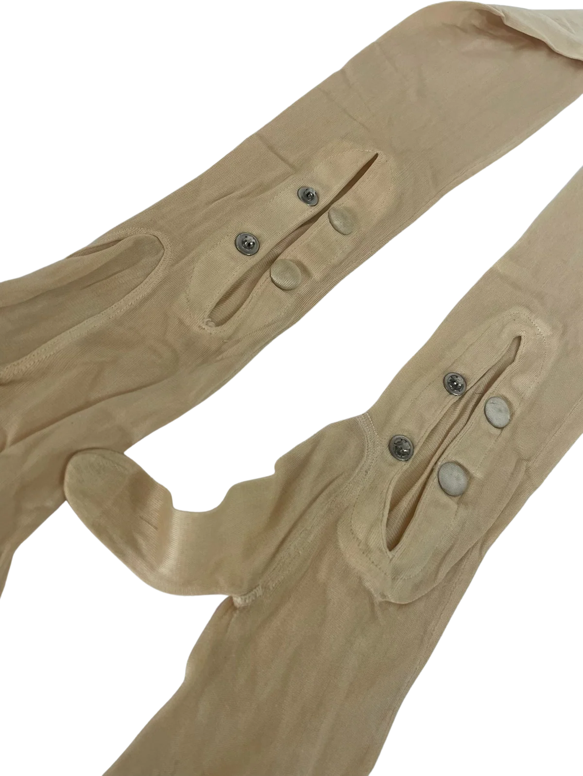 20s/30s Vintage Cream Nylon Opera Gloves Snap Wrist - Image 2