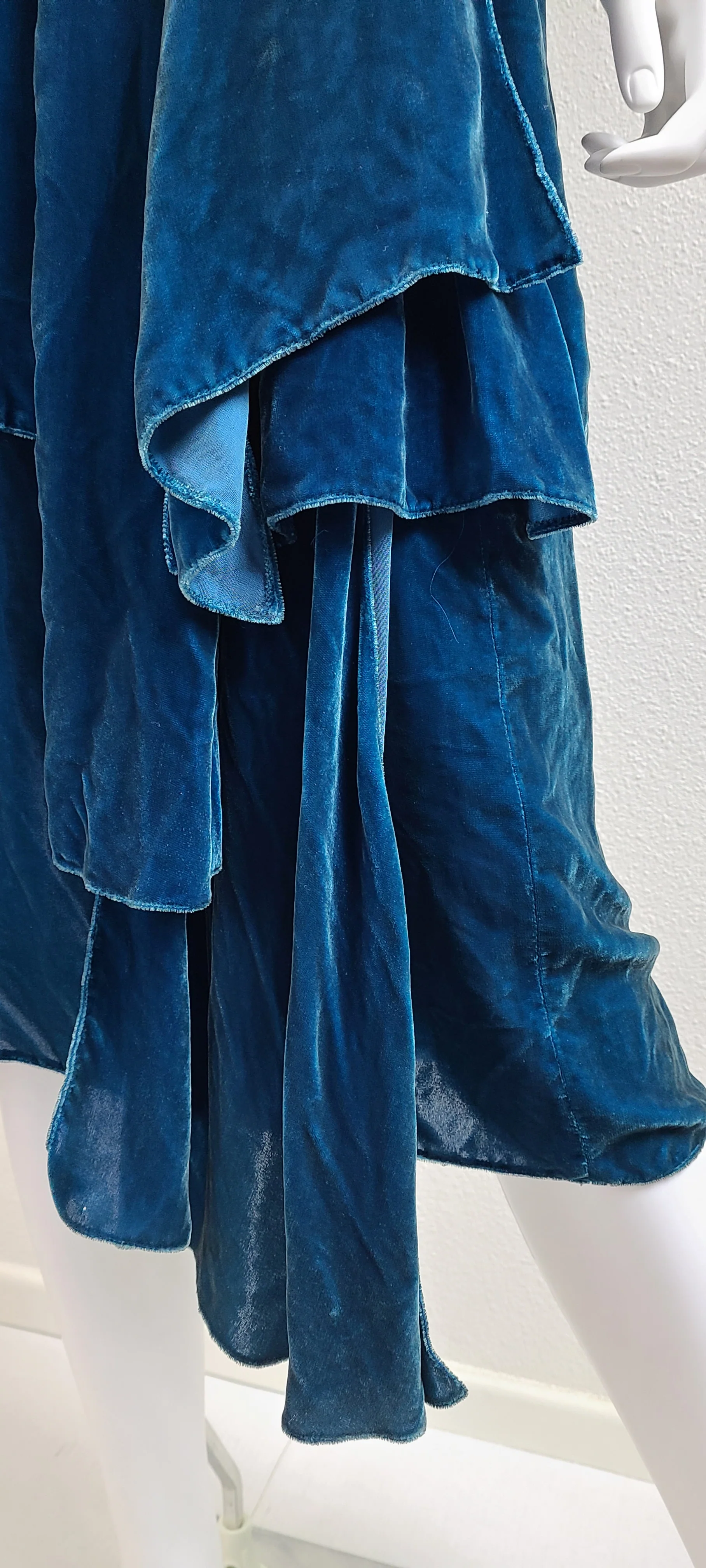20s Antique Blue Teal Velvet Flapper Dress Flowers - Image 10